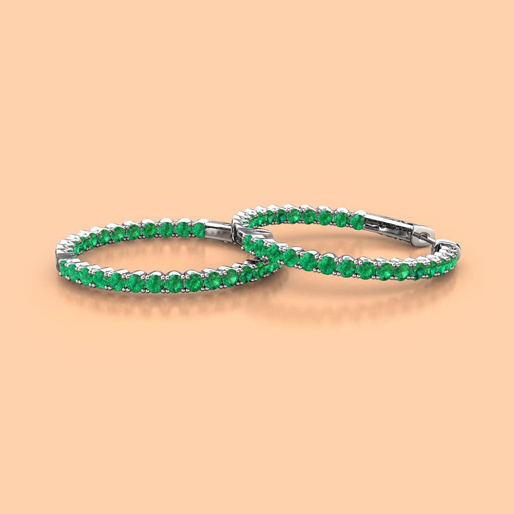 14K White Gold Emerald Inside-Out Hoop Earrings 1.50 ctw - Elegant Dangle Earrings for Women, Perfect for Weddings, Parties & Special Occasions