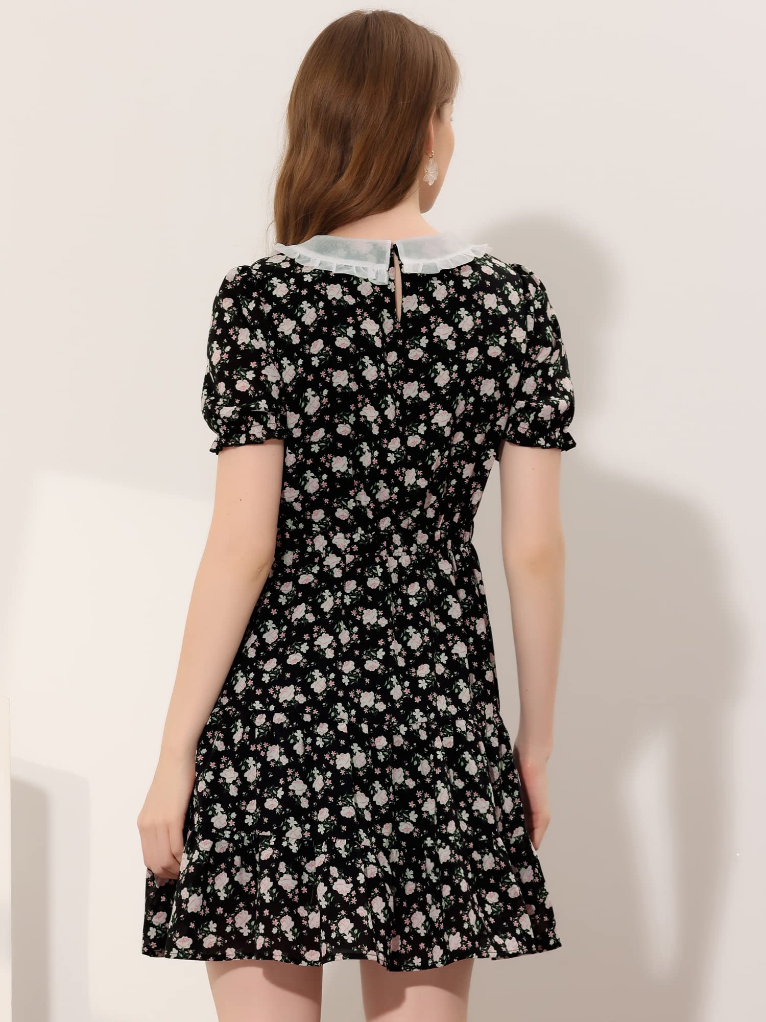 Allegra K Women's Floral Tiered Hem Flare Dress with Peter Pan Collar - Perfect for Summer Parties, Weddings & Casual Outings