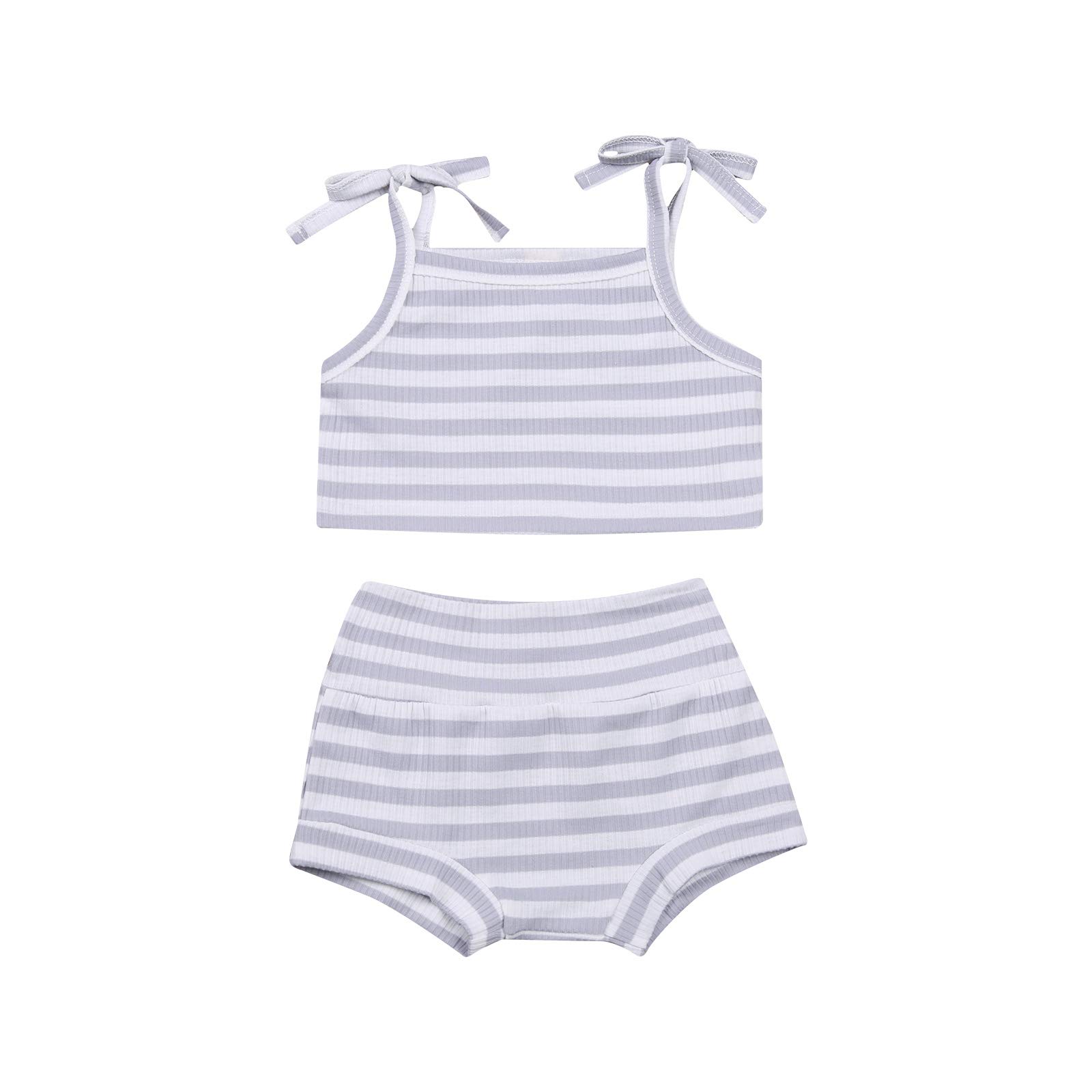 Newborn Baby Girls Summer Outfit Set - Solid Color Vest Camisole Top with Bow Shoulder + Elastic Waist Shorts | Cute Infant Clothing for Playtime, Photos & Daily Wear