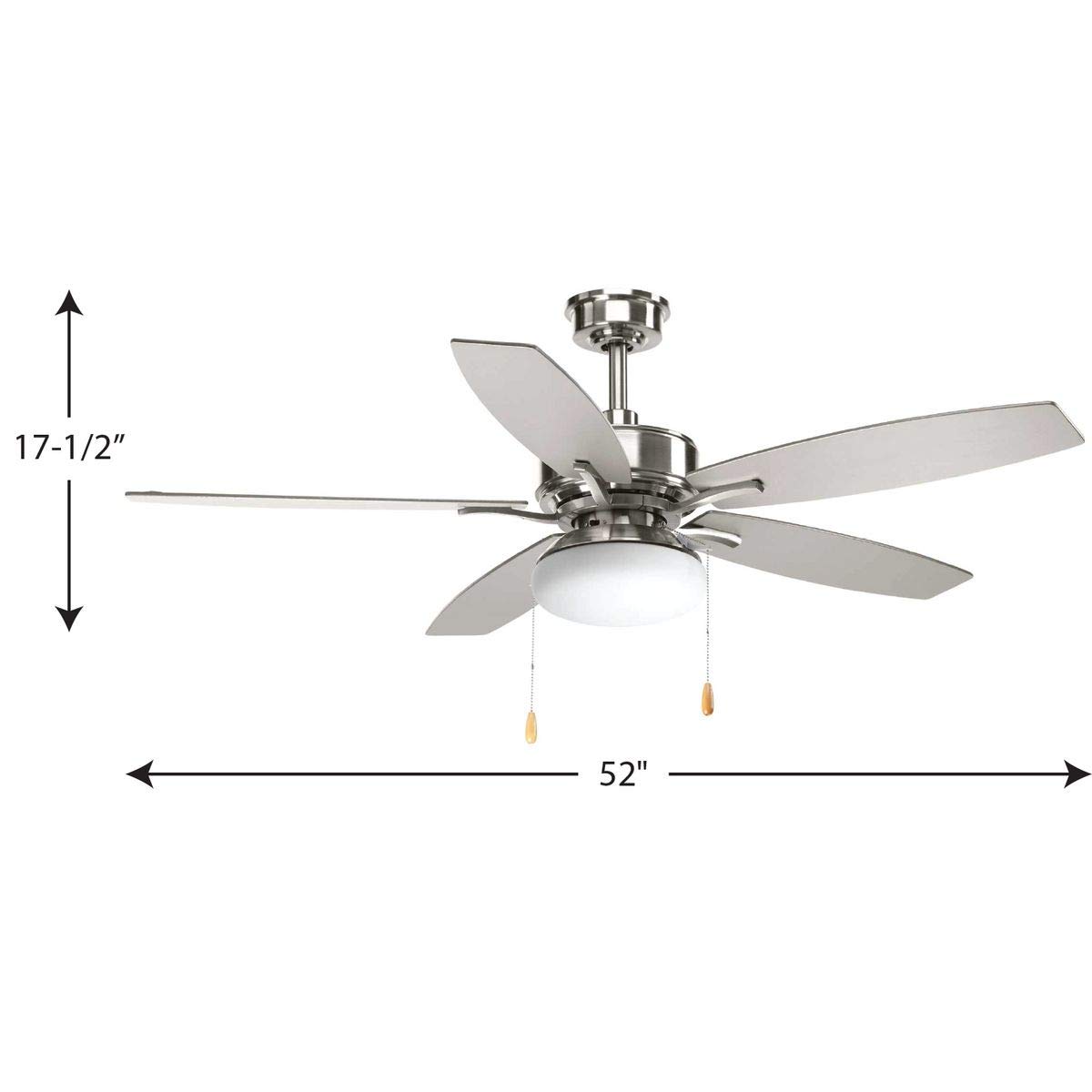 Progress Lighting P2552-09 Billows 52-Inch 5-Blade Ceiling Fan with LED Light Kit, Brushed Nickel Finish - Perfect for Living Room, Bedroom, and Outdoor Covered Patio
