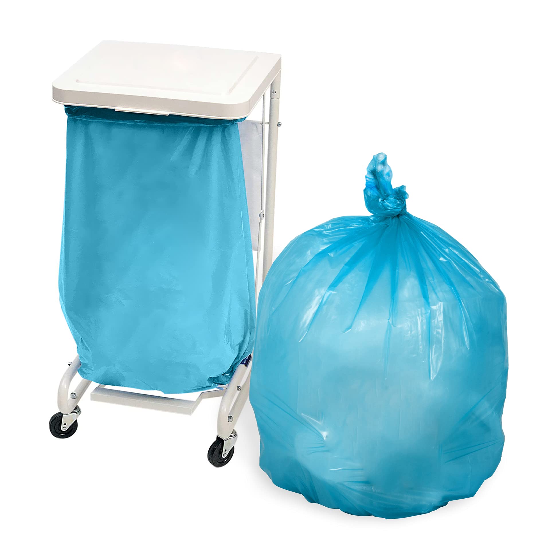 APQ 200-Pack Blue Soiled Linen Liners 30x36 Inches, 1.25 Mil Thick HDPE Poly Bags - Open-Ended Housekeeping & Healthcare Plastic Bags for Laundry, Medical Waste & Hospital Use