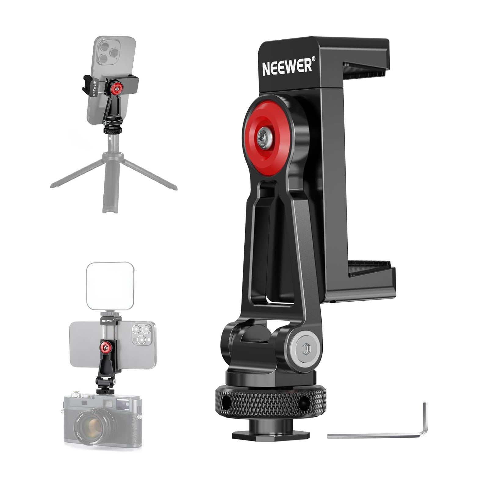 NEEWER PA001 Metal Phone Tripod Mount Adapter - Universal Smartphone Holder for DSLR Cameras & Tripods - Perfect for Vlogging, Photography & Live Streaming