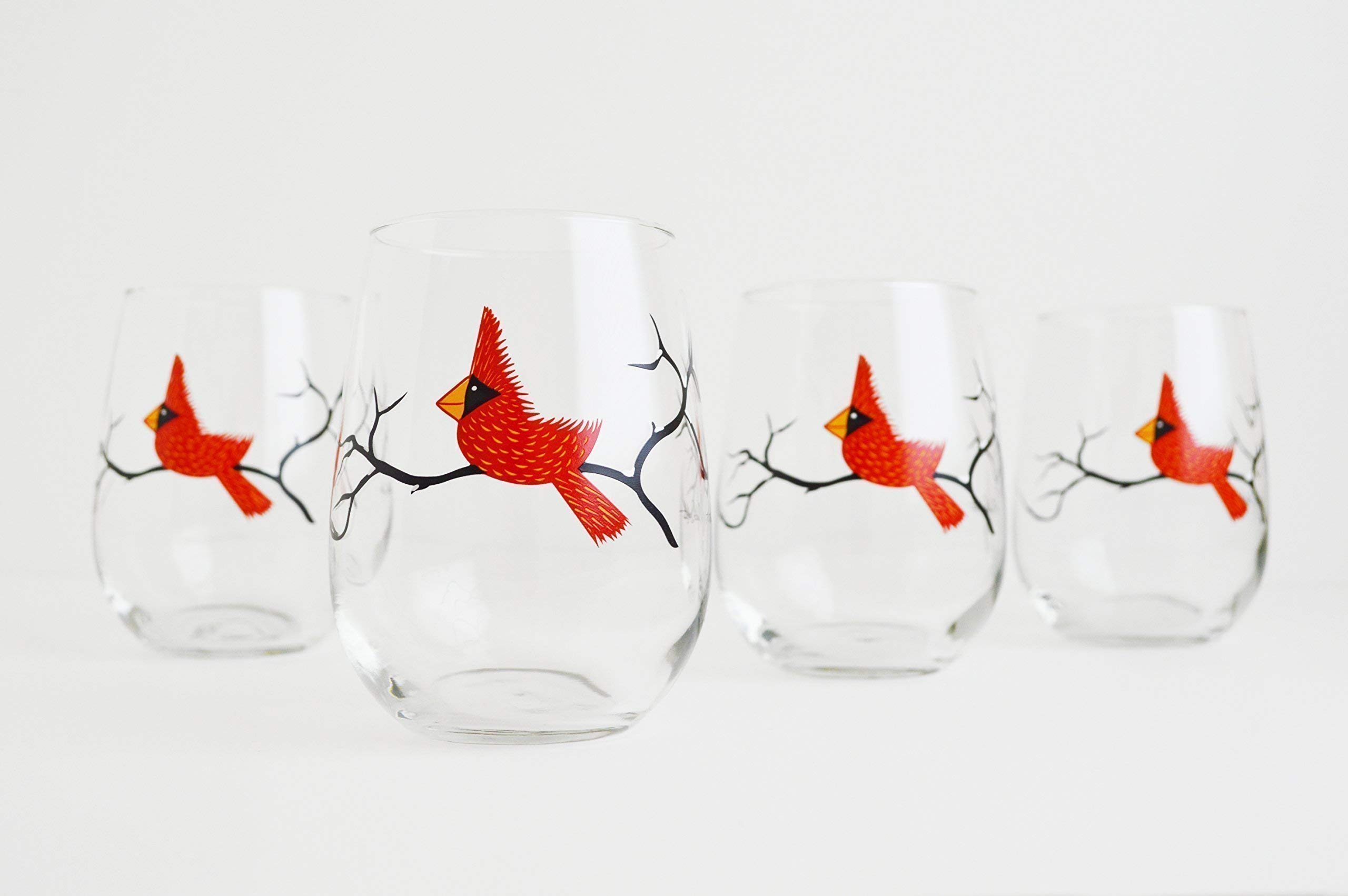 Premium Cardinal Stemless Wine Glasses - Set of 2 Elegant Christmas-Themed Glassware for Holiday Parties, Gifts & Festive Celebrations