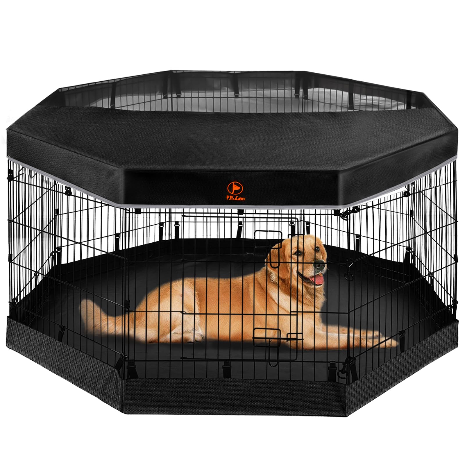 PJYuCien Foldable Metal Dog Playpen - 8 Panel Pet Exercise Pen with Top Cover & Bottom Pad, 30