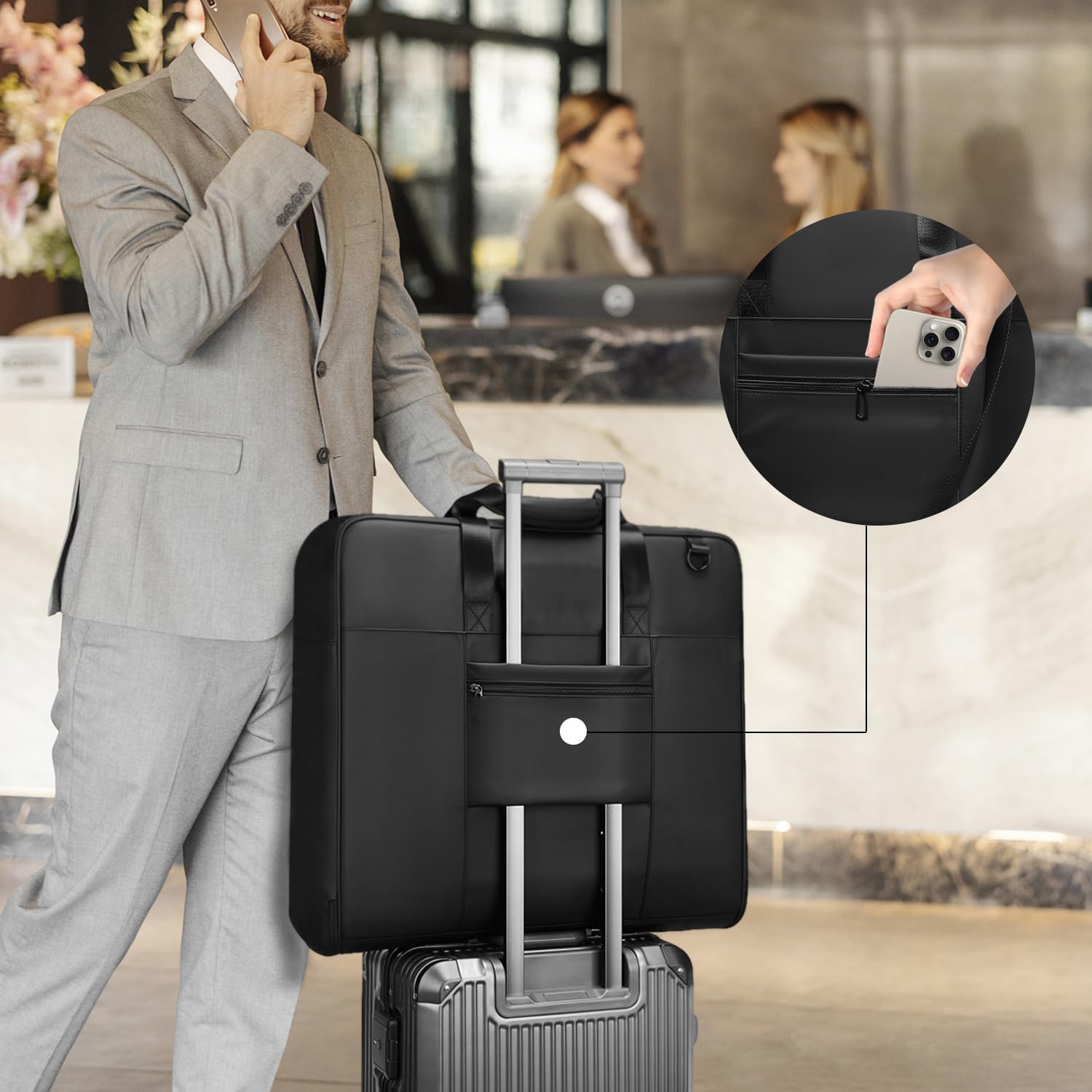 Moulyan Waterproof Travel Garment Bag for Hanging Clothes - Carry On Suit Bag with Adjustable Straps for Men & Women (Black) - Perfect for Business Trips, Weddings & Airplane Travel