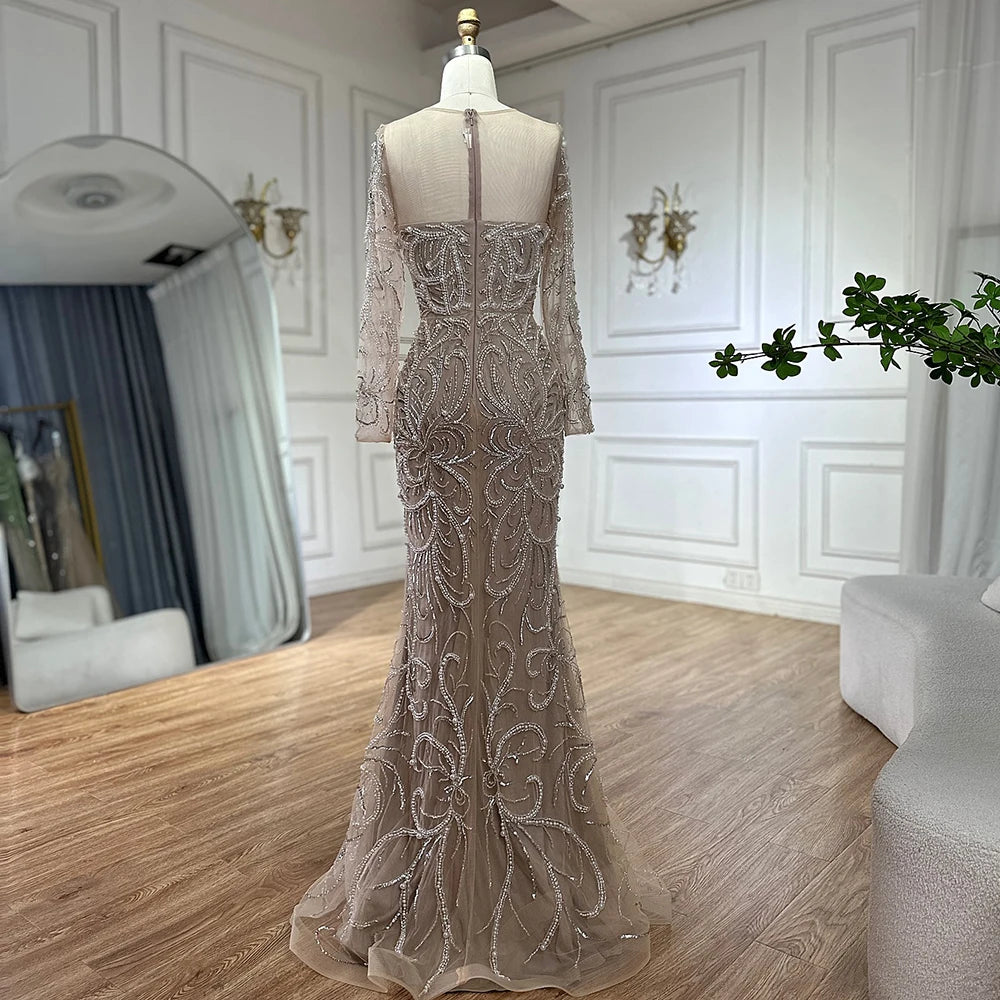 Luxury Dubai Nude Mermaid Evening Gown with Pearls Beading - Arabic Formal Dress LA72648 for Weddings, Galas & Special Occasions