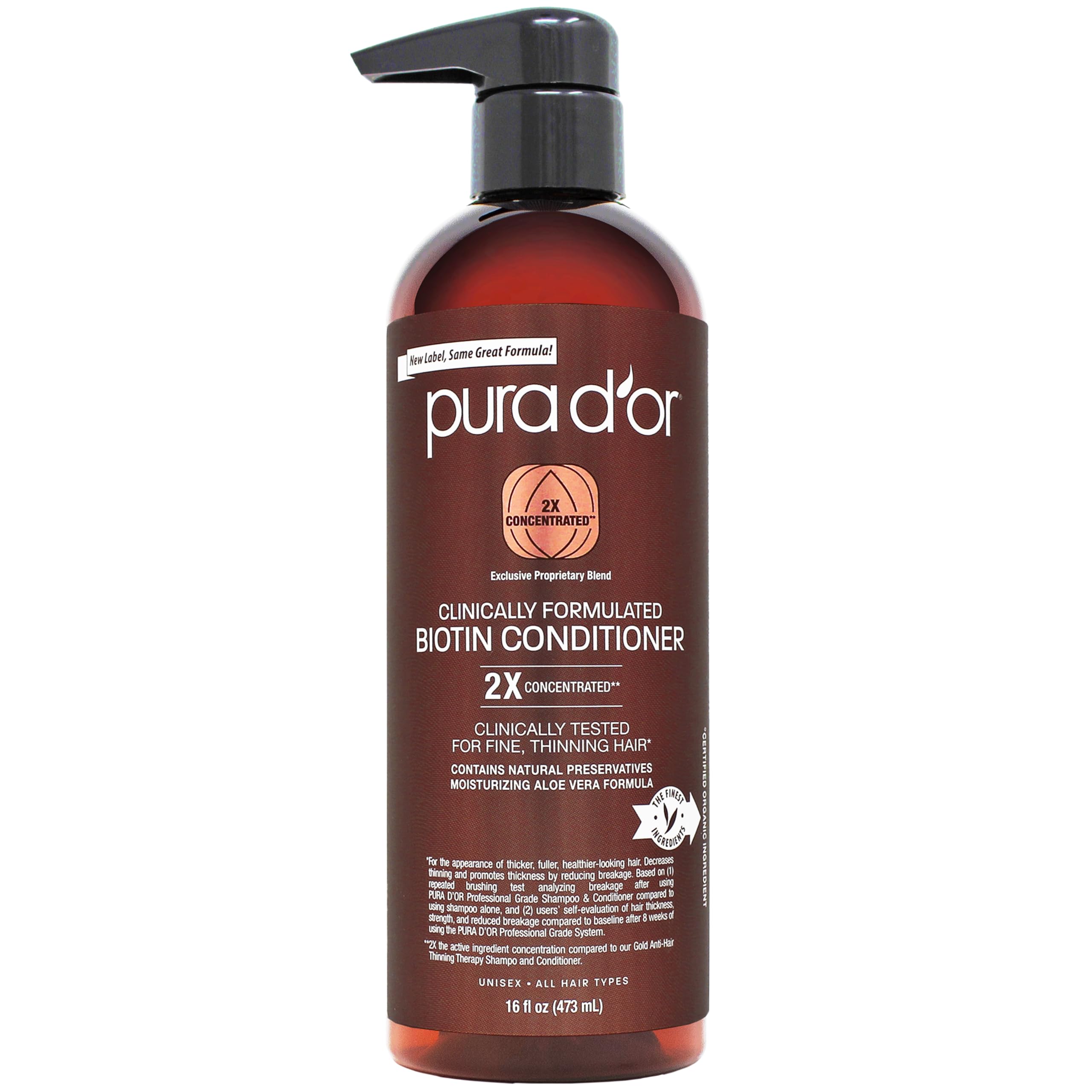 PURA D'OR 16 Oz Biotin Hair Conditioner for Thinning Hair - Clinically Formulated Thickening Treatment with 2X Herbal Blend - Professional Grade Daily Hair Care for Women & Men - Perfect for Damaged Hair Repair & Volume Boost