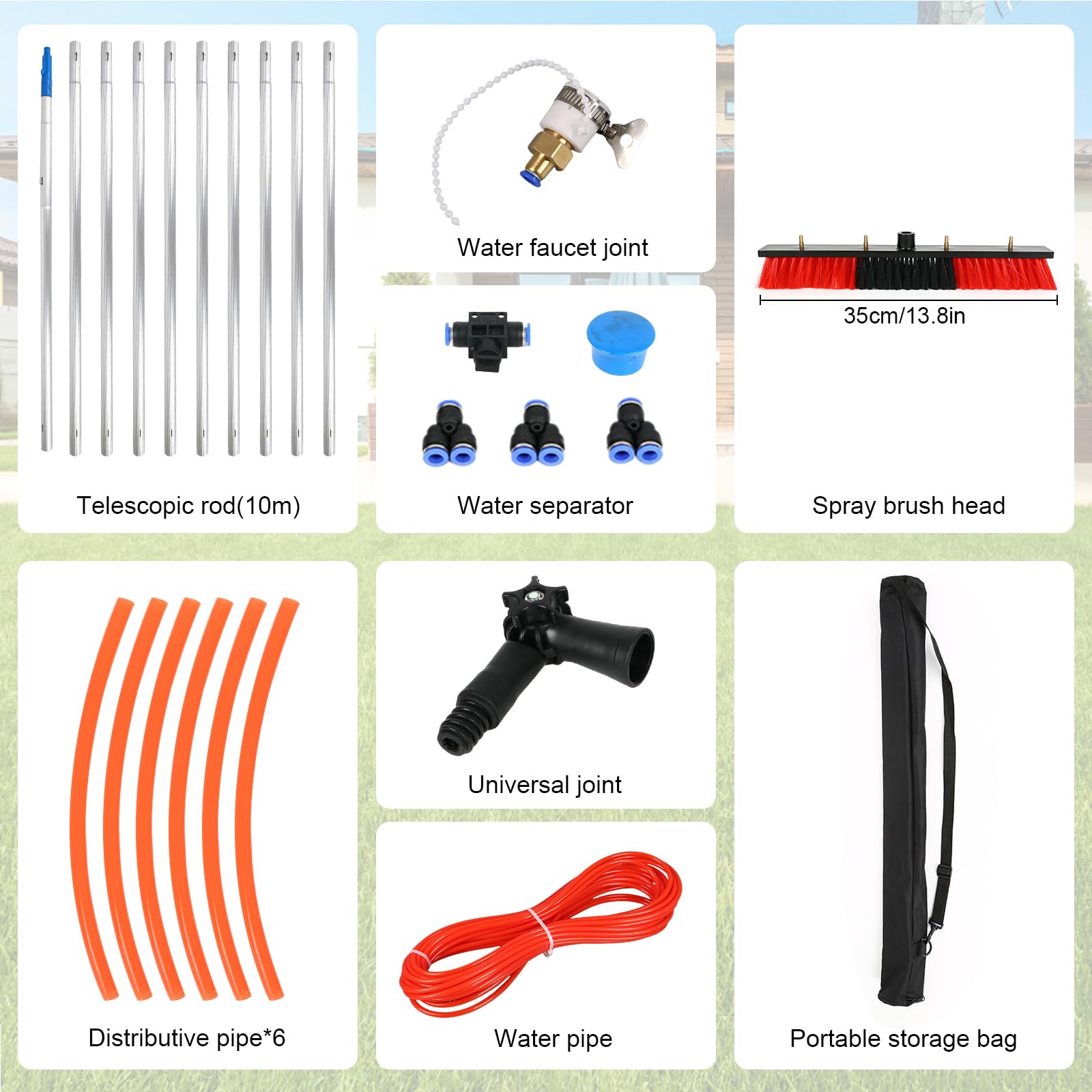 32.8ft Extendable Solar Panel Cleaning Brush with Telescopic Pole - High Reach Window & Roof Cleaner Tool for Outdoor Use - Perfect for Solar Panels, Windows, House Siding, and Conservatories