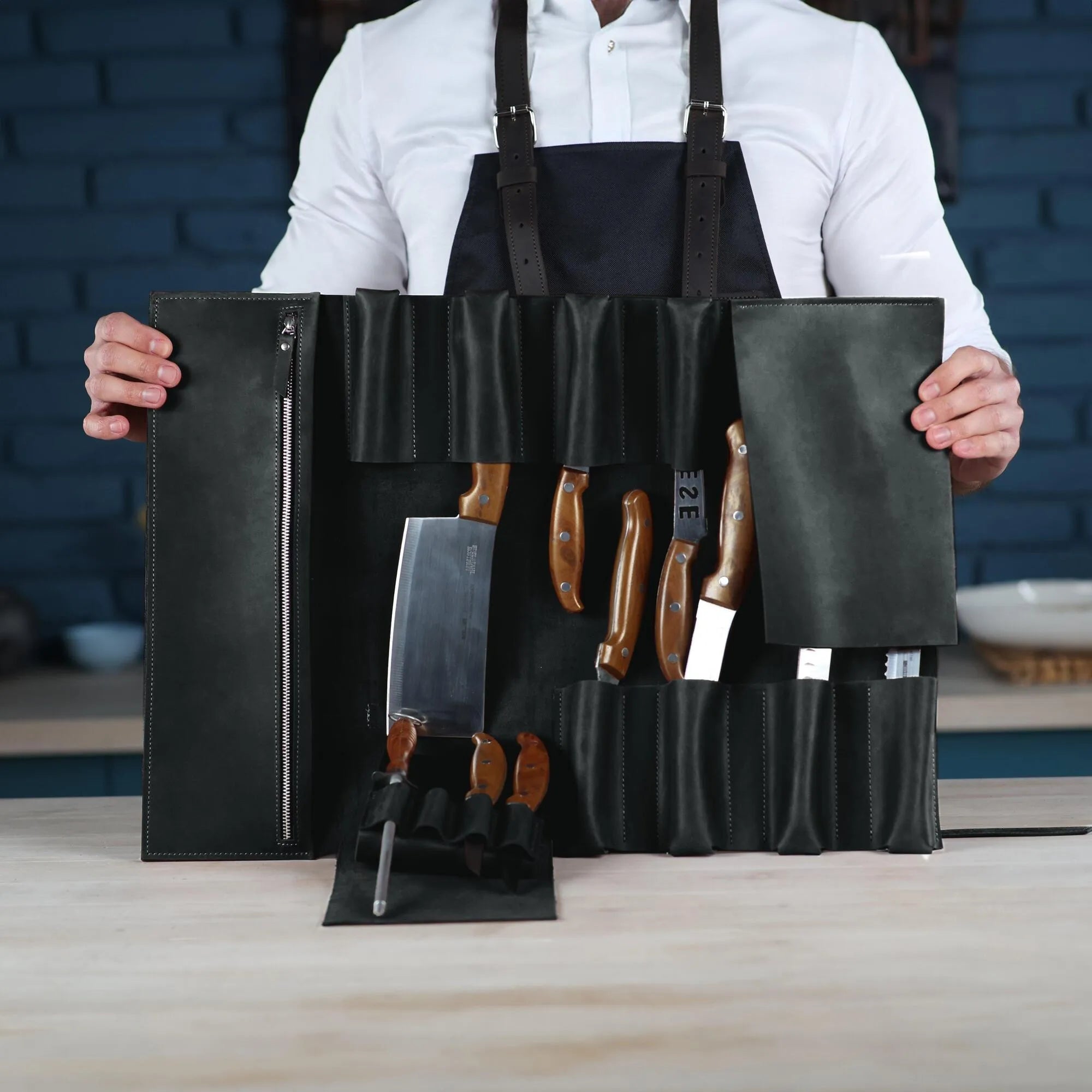 Premium Leather Knife Roll for Chefs & Butchers - Durable Professional Knife Storage Case with 12 Slots - Perfect for Kitchen, Camping & Culinary Gifts