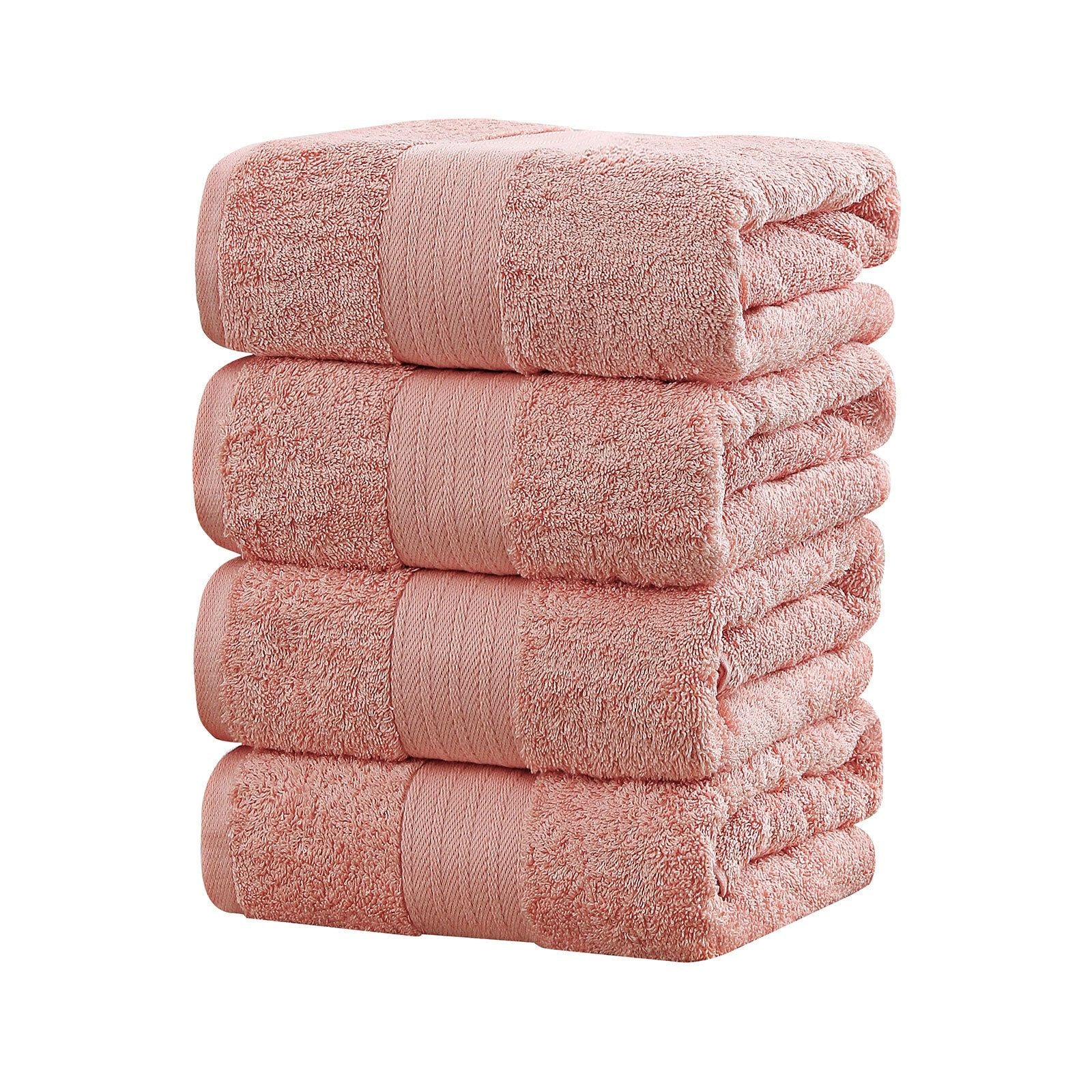 Premium 4-Piece Cotton Bath Towel Set by Linenland - Ultra Soft & Absorbent Coral Towels for Spa, Bathroom & Beach Use