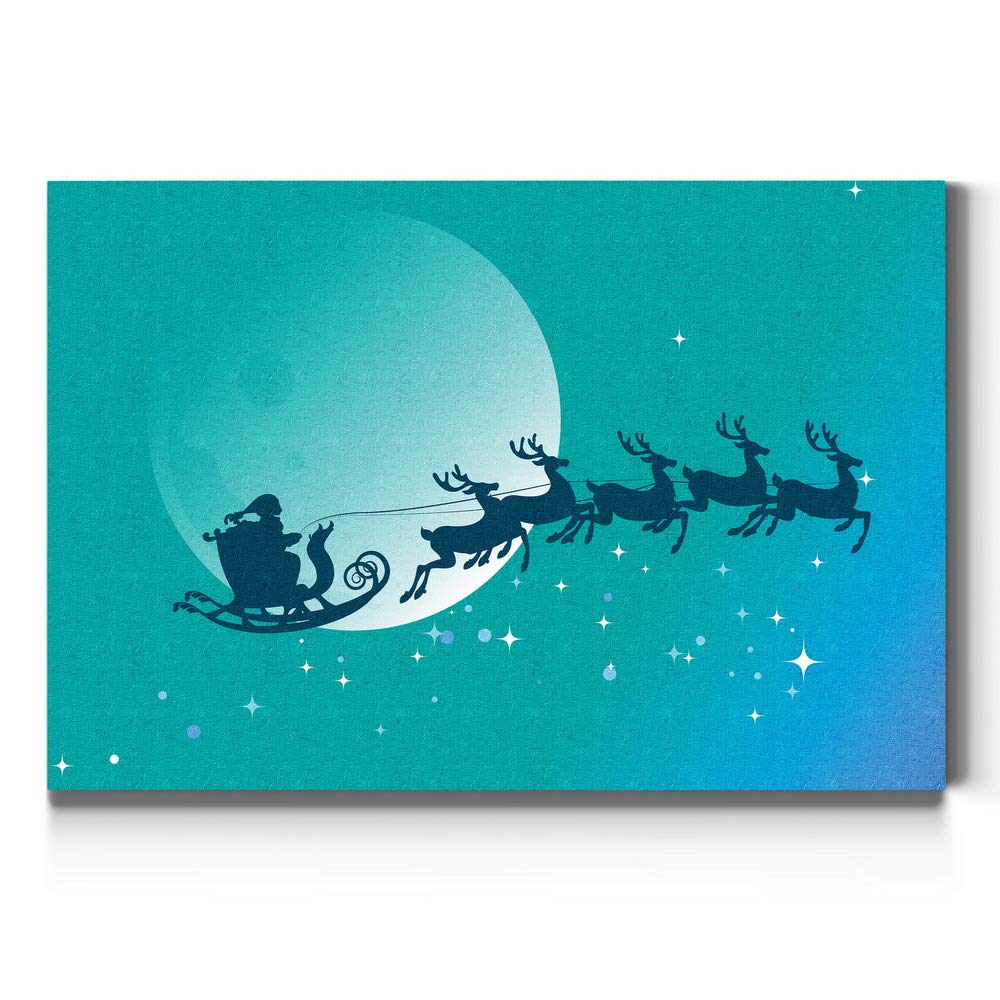 Flying Santa's Sleigh Silhouette Canvas Wall Art - 32x48 Inch Modern Christmas Painting for Home Decor, Bedroom, Office & Kitchen | Holiday Wall Hanging Decorations & Festival Glam Artwork