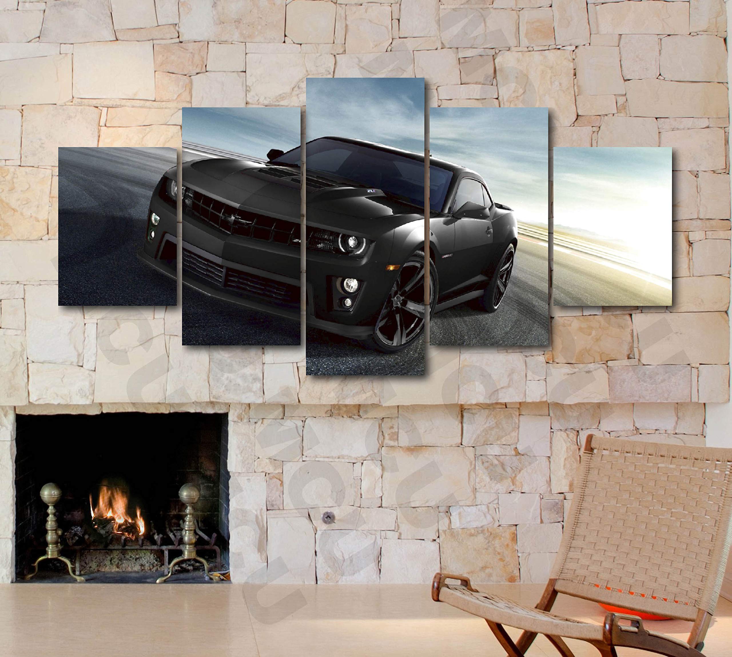 5-Piece Luxury Canvas Sports Car Wall Art Set - Chevy Camaro ZL1 & Exotic Supercar Posters - Modern Home & Office Decor for Car Enthusiasts - Perfect for Living Room, Bedroom, or Man Cave