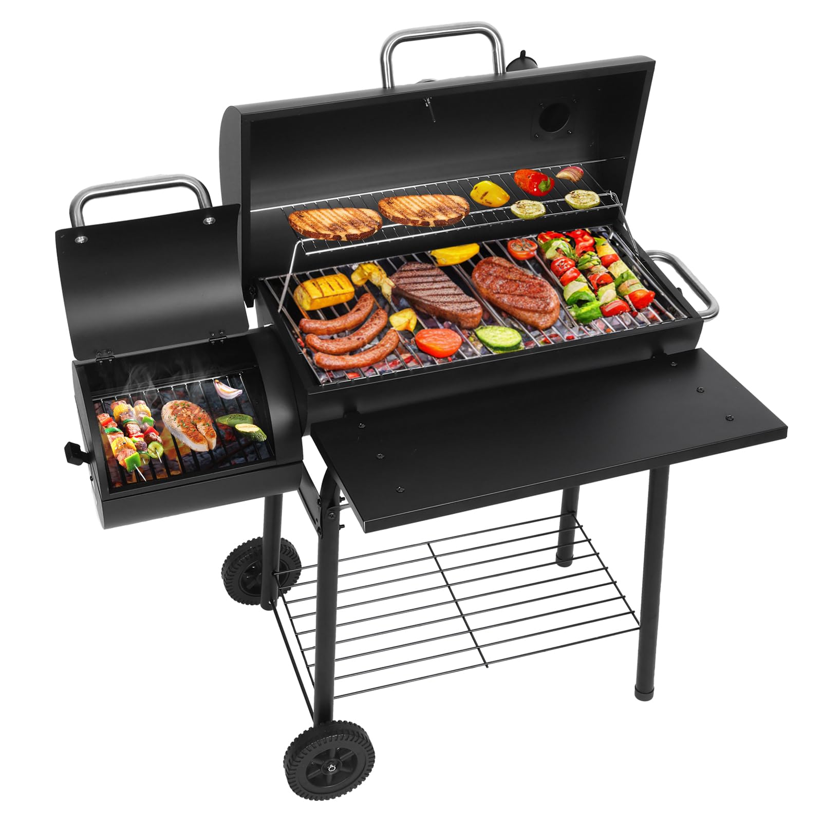 Realcook Offset Smoker Charcoal Grill - Large Barrel BBQ Grill & Smoker Combo for Outdoor Cooking, Backyard, Camping, Picnics & Parties | Perfect for Grilling, Smoking Meats & Outdoor Entertaining