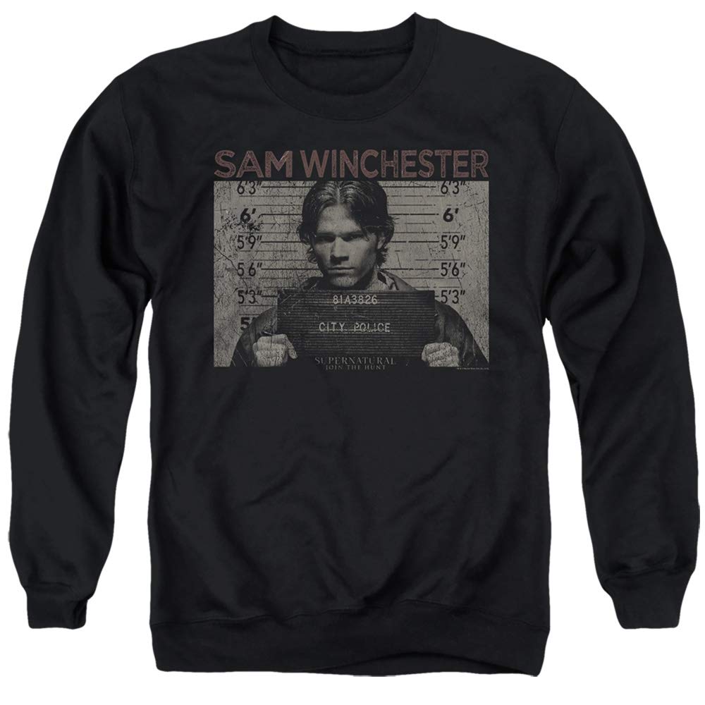 Supernatural TV Show Sam Winchester Mug Shot Black Pullover Hoodie - Perfect for Halloween Costumes, Fan Conventions & Casual Wear