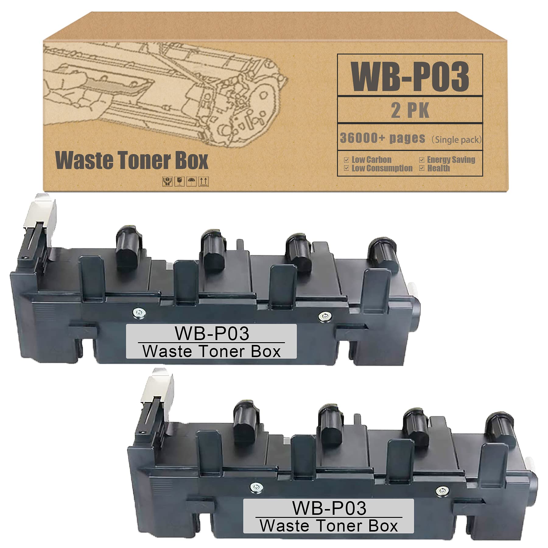 2 Pack WB-P03 Waste Toner Box Replacement for Konica Minolta Bizhub C25 C35 Color Copier Printer | Compatible Toner Waste Container | Ideal for Office Printing & High-Volume Copying Needs