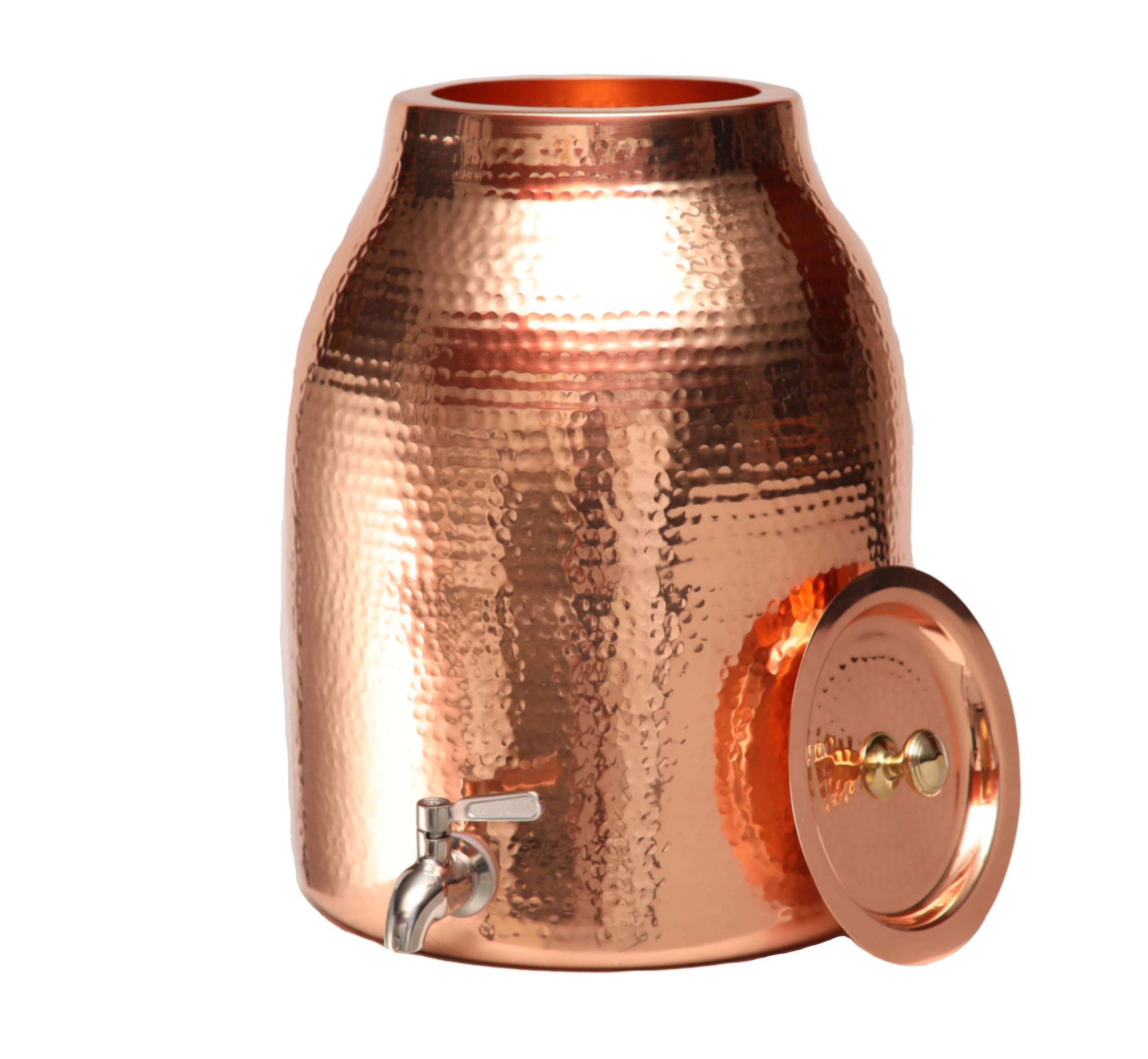 Handcrafted 100% Pure Copper Water Dispenser with Lid - 3.5 Gallon XL Capacity | Heavy Gauge Raw Copper Interior for Ayurvedic Health Benefits | Leak-Proof Stainless Steel Spigot | Perfect for Home, Office & Yoga Studio Hydration