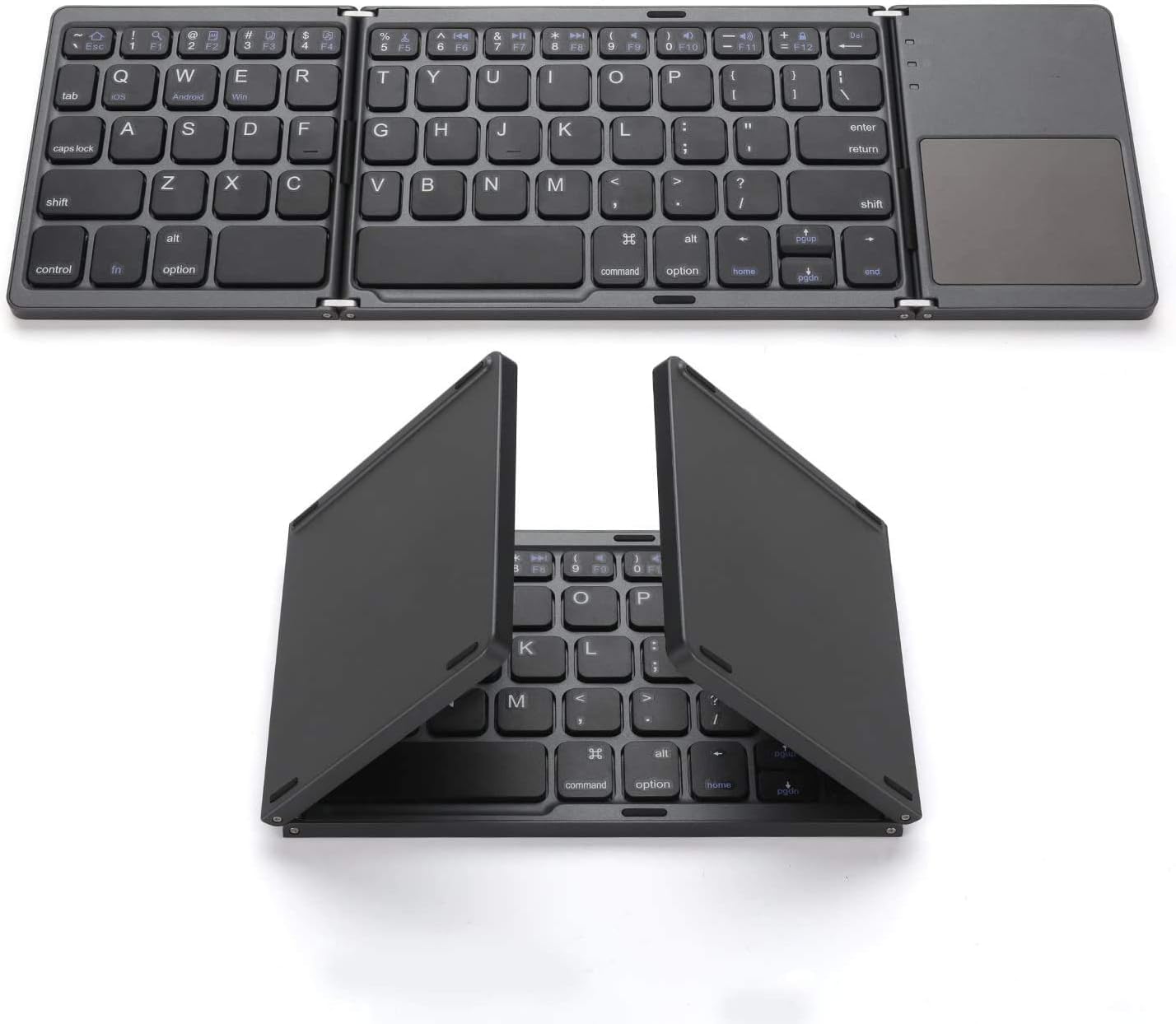 Foldable Bluetooth Keyboard with Touchpad - Portable Wireless Keyboard for Mac, Windows, Android, Linux, PC & Tablet - Rechargeable Li-ion Battery - Dark Gray | Perfect for Travel, Office & Home Use