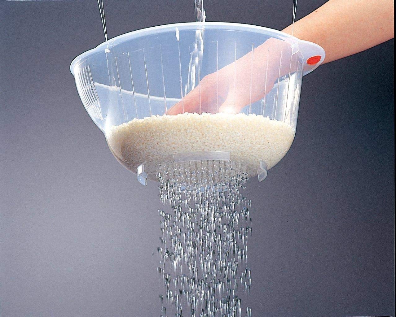 Japanese Rice Washing Bowl - Plastic Colander with Side & Bottom Drain Holes for Perfectly Rinsed Rice - Ideal for Sushi, Rice Cooking & Asian Cuisine Prep