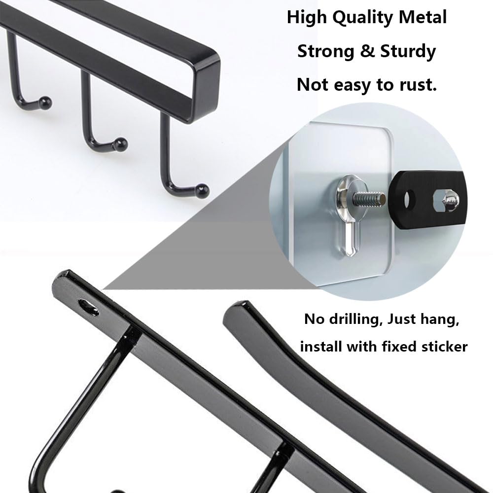 2 Pack Under Cabinet Mug Hooks Rack - No Drill Cup Holder Hanger with Adhesive Stickers (6 Hooks) for Mugs, Ties, Belts & Scarfs - Space Saving Kitchen Organizer for Coffee Cups, Utensils & Accessories