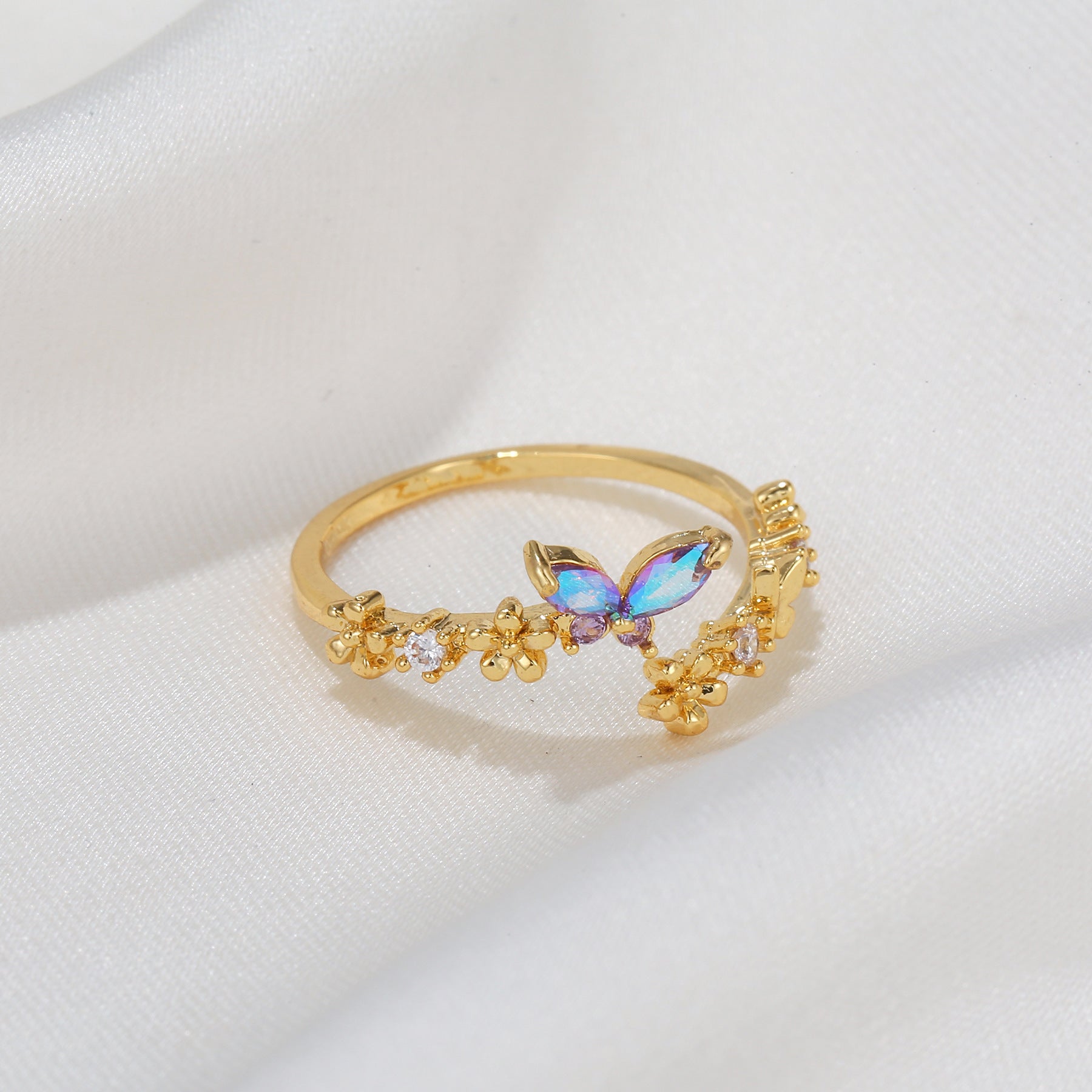 Sweet Romance Butterfly Flower Open Ring - Elegant Adjustable Fashion Jewelry for Women | Perfect for Weddings, Dates & Special Occasions | R2306