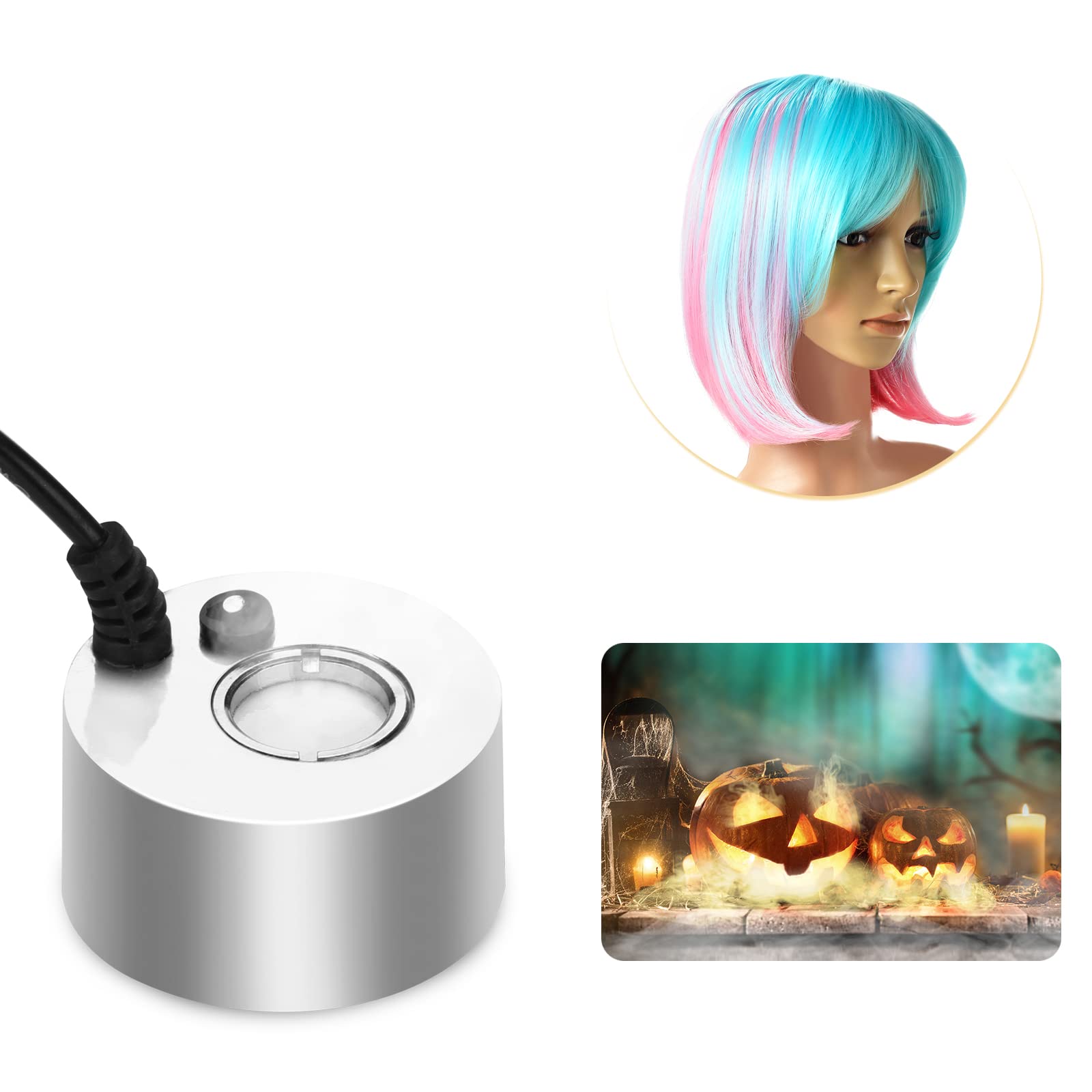 AGPTEK Aluminum Mist Maker with Multi-Color Ombre Short Bob Wig Bundle - Fog Machine for Halloween Party Decor, Home Spa, and Stage Effects