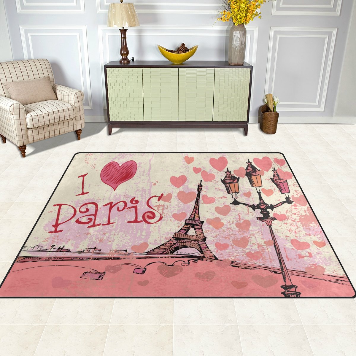 ALAZA I Love Paris Eiffel Tower Area Rug - Soft Non-Slip 5'3
