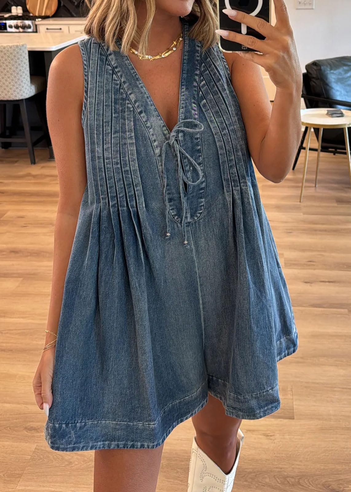 CHARTOU Women's Summer Denim Overalls Shorts Romper - Sleeveless Jean Jumpsuit with Pockets & Flowy Ruffle Design | Casual Outfit for Beach, Picnic & Summer Vacation