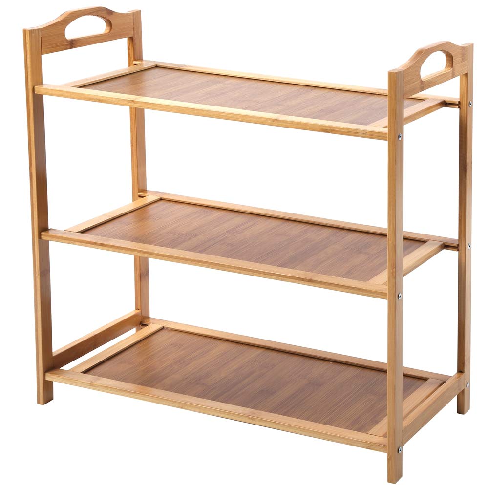 Walfront 3-Tier Bamboo Shoe Rack - DIY Free Standing Shoe Organizer Shelf for Entryway, Bedroom & Closet - Space Saving Shoe Storage Solution for Home Organization