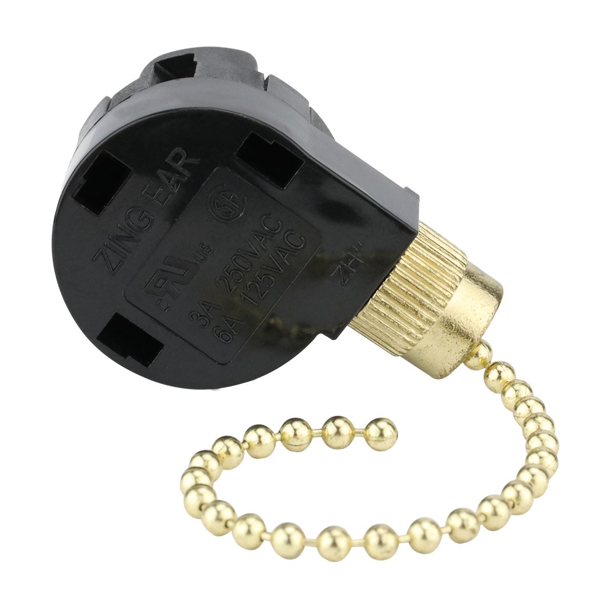 3 Speed 4 Wire Zing Ear ZE-268S2 Ceiling Fan Pull Chain Switch - Brass Ceiling Fan Speed Control for Wall Lamps & Cabinet Lights (1 Pack) - Perfect for Home, Office, and Commercial Spaces