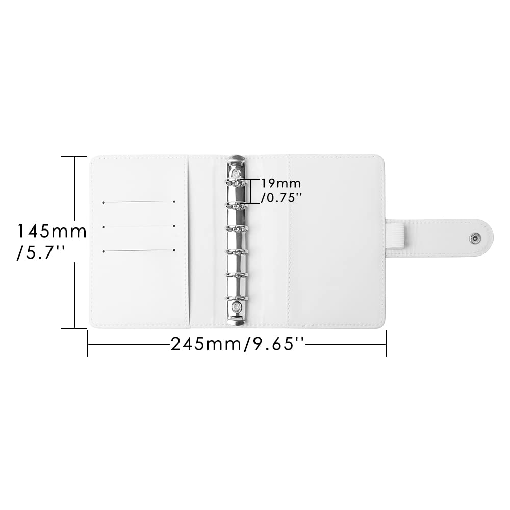 NatSumeBasics White A7 Binder Cover - 6 Ring Budget Planner Organizer with Snap Button | Travel Journal, Notebook Folder for Office, School & Business Use (A7 Size, White)