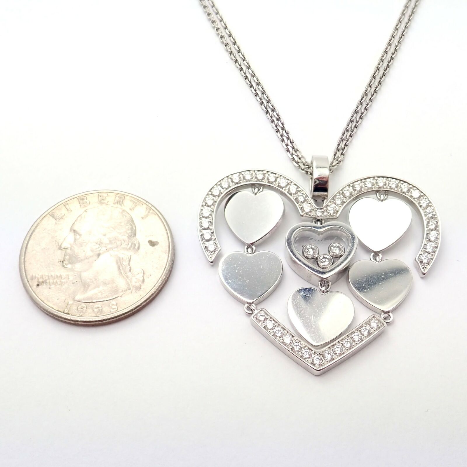 Authentic Chopard 18k White Gold Large Double Happy Hearts Diamond Necklace for Women - Luxury Valentine's Gift, Anniversary Jewelry & Special Occasion Present