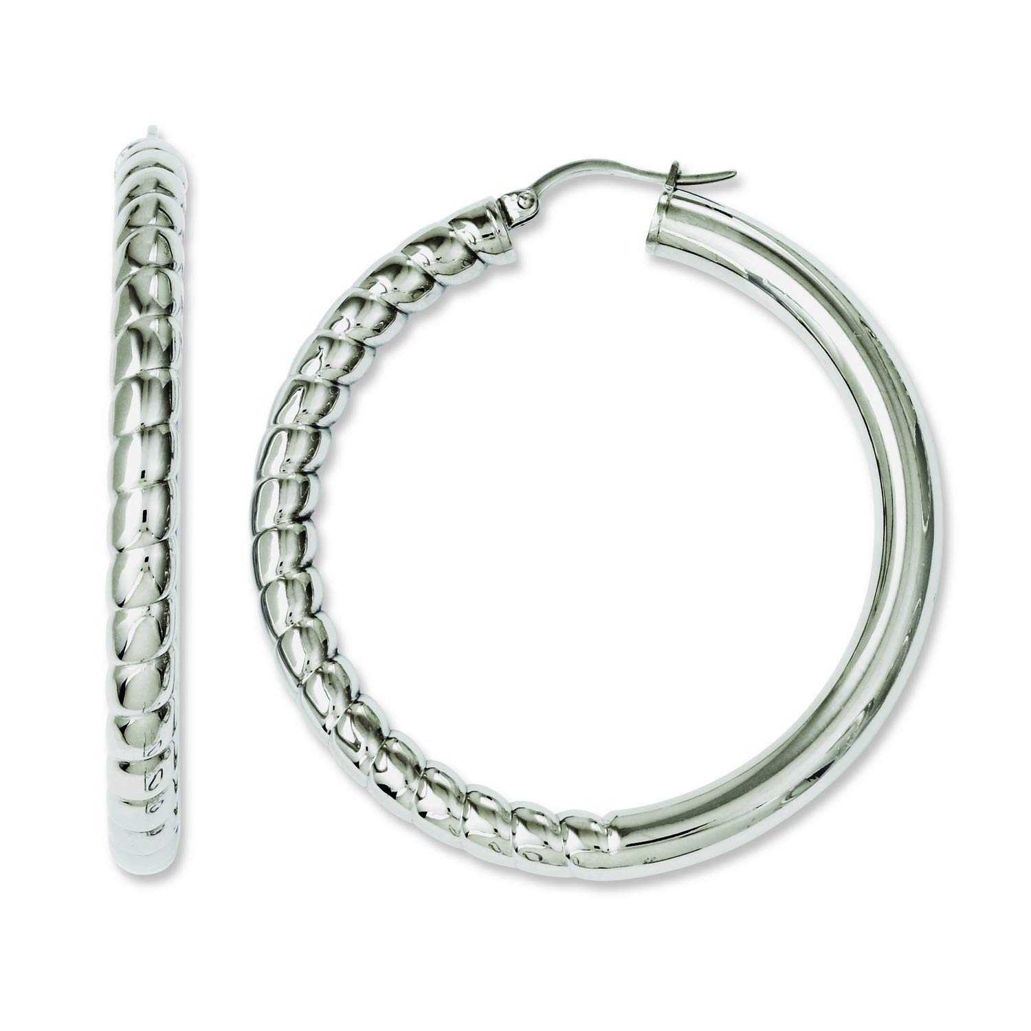 Stainless Steel Half Textured Half Polished Hollow Hoop Earrings 49x49mm - Lightweight Fashion Jewelry for Women, Perfect for Everyday Wear, Parties & Special Occasions