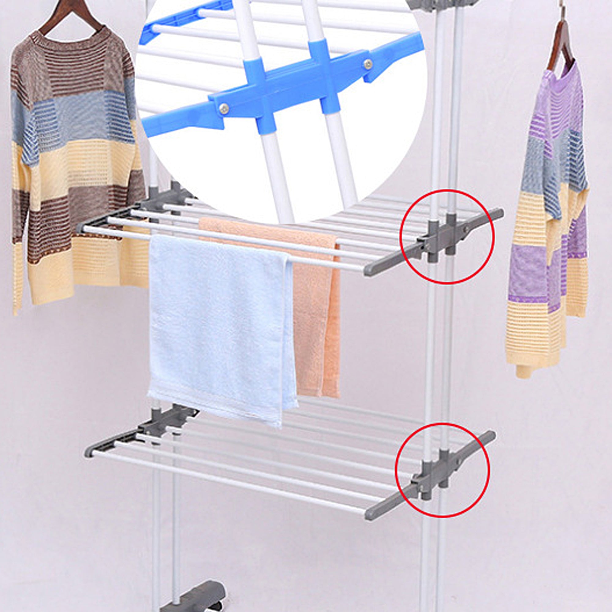 Milex Blue Folding Floor Standing Clothes Drying Rack - Heavy Duty Laundry Rack for Indoor & Outdoor Use - Space Saving Clothes Airer for Apartments, Balconies, and Camping