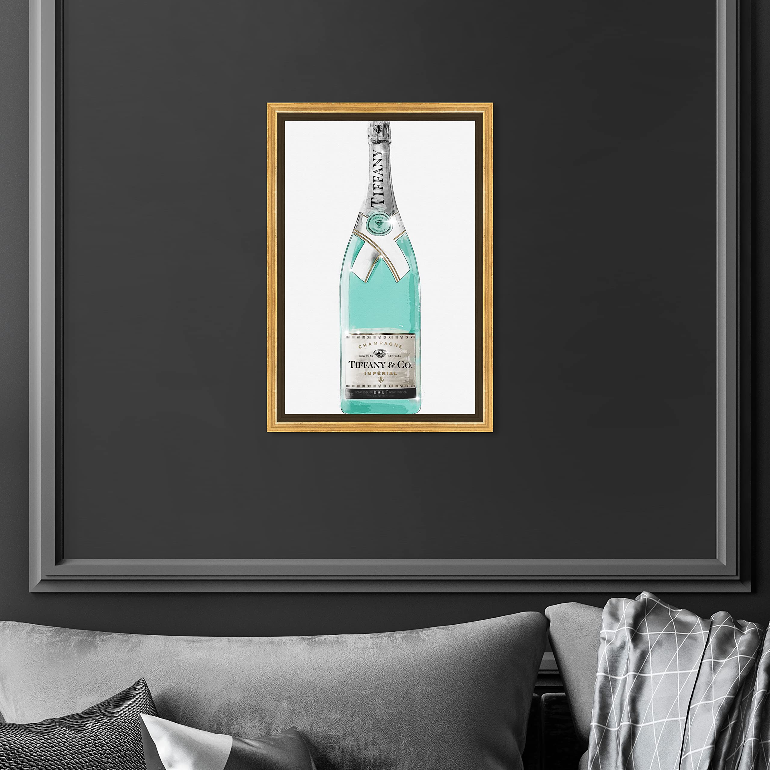 Oliver Gal Artist Co. 'Priceless Champagne' Framed Wall Art Canvas Print - 10x15 Inches, Elegant Home & Bar Décor, Perfect for Living Room, Dining Room, or Wine Cellar