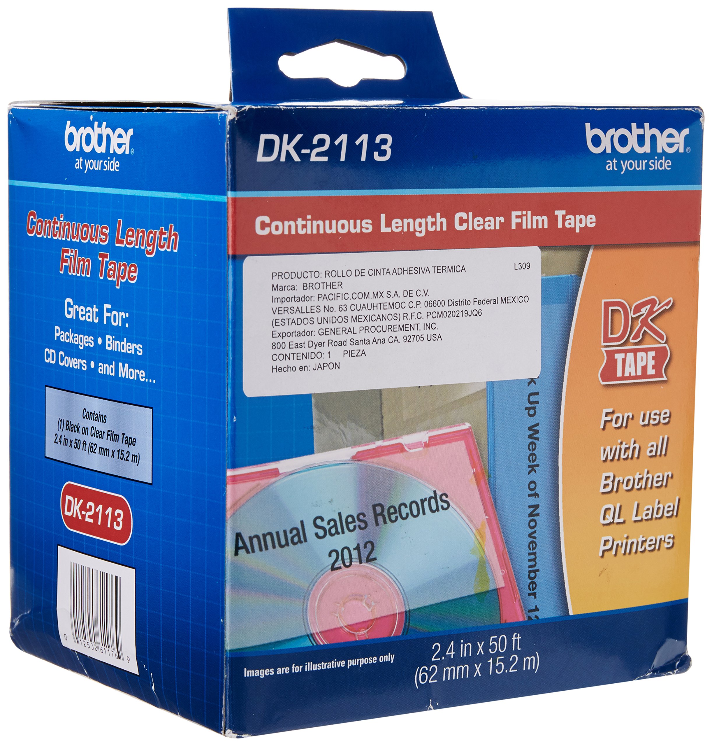 Brother DK-2113 Continuous Length Black on Clear Label Tape - Compatible with Brother QL Label Printers, 2.4