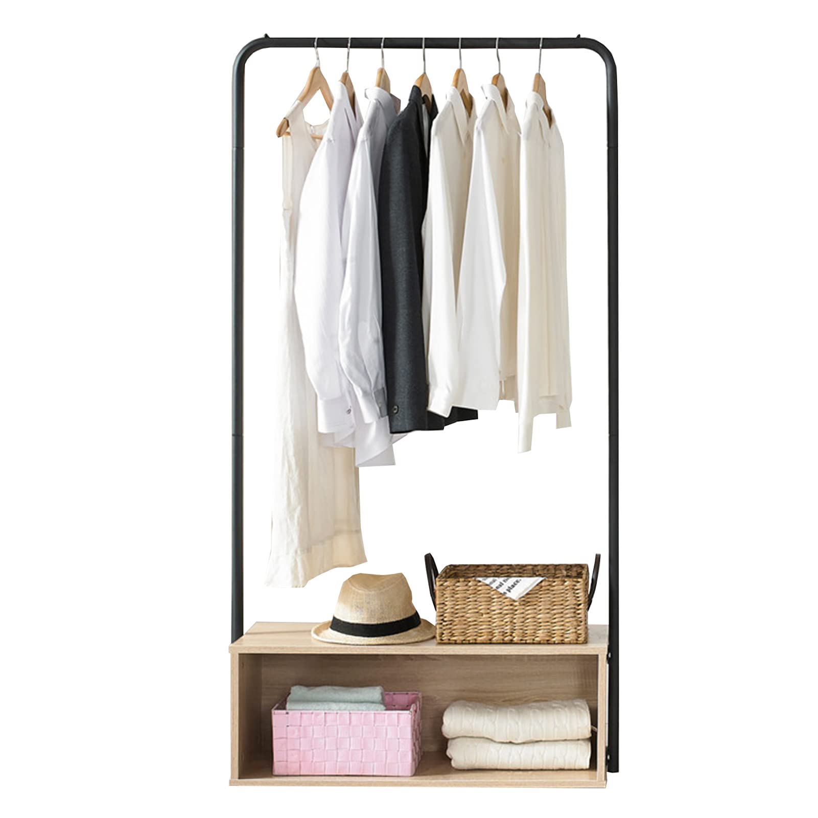 Heavy Duty Freestanding Metal Garment Rack with Storage Cabinets - Space Saving Clothes Hanging Organizer for Entryway, Bedroom & Living Room (Brown) | Perfect for Home Organization, Retail Stores & Boutique Display