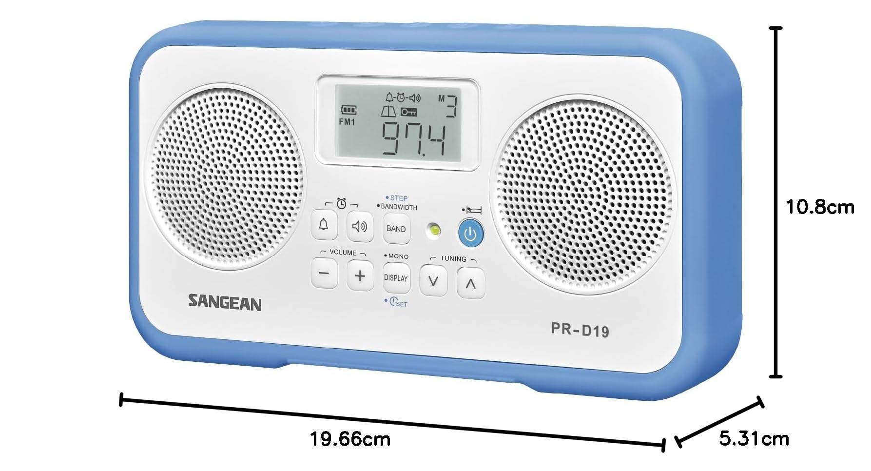Sangean PR-D19BU FM/AM Digital Portable Radio with Stereo Sound & Protective Bumper - White/Blue - Perfect for Emergency, Outdoor, Home & Office Use