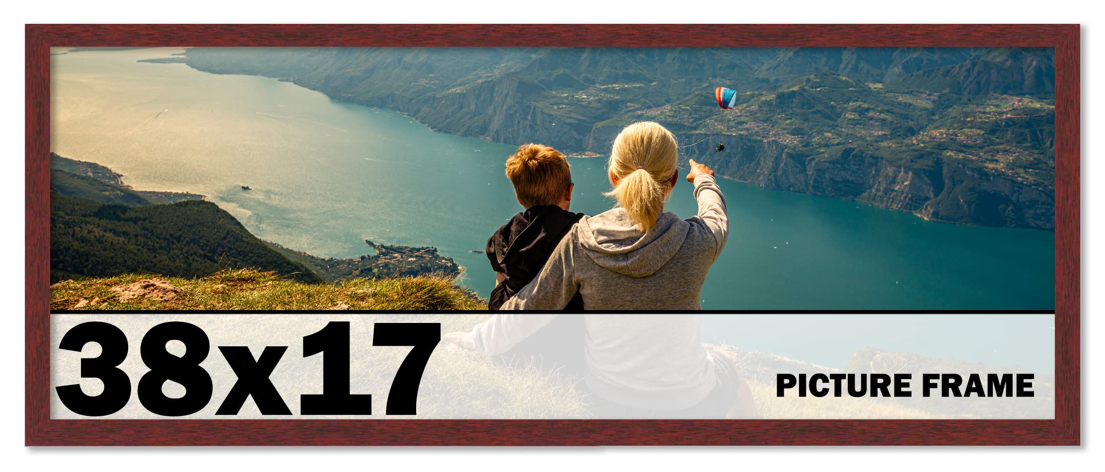 CountryArtHouse 38x17 Inch Solid Mahogany Wood Picture Frame - Premium Brown Wooden Photo Frame Kit with UV Protective Acrylic, Acid-Free Backing & Hanging Hardware - Perfect for Wall Decor, Family Photos, Art Displays & Home Office Decor
