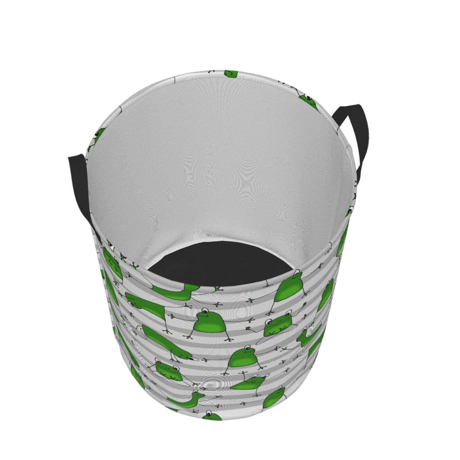 Funny Striped Yoga Frog Collapsible Laundry Basket - Waterproof Fabric Hamper with Handle for Clothes, Toys & Bathroom Storage - Perfect for Home, Dorm & Laundry Room Organization