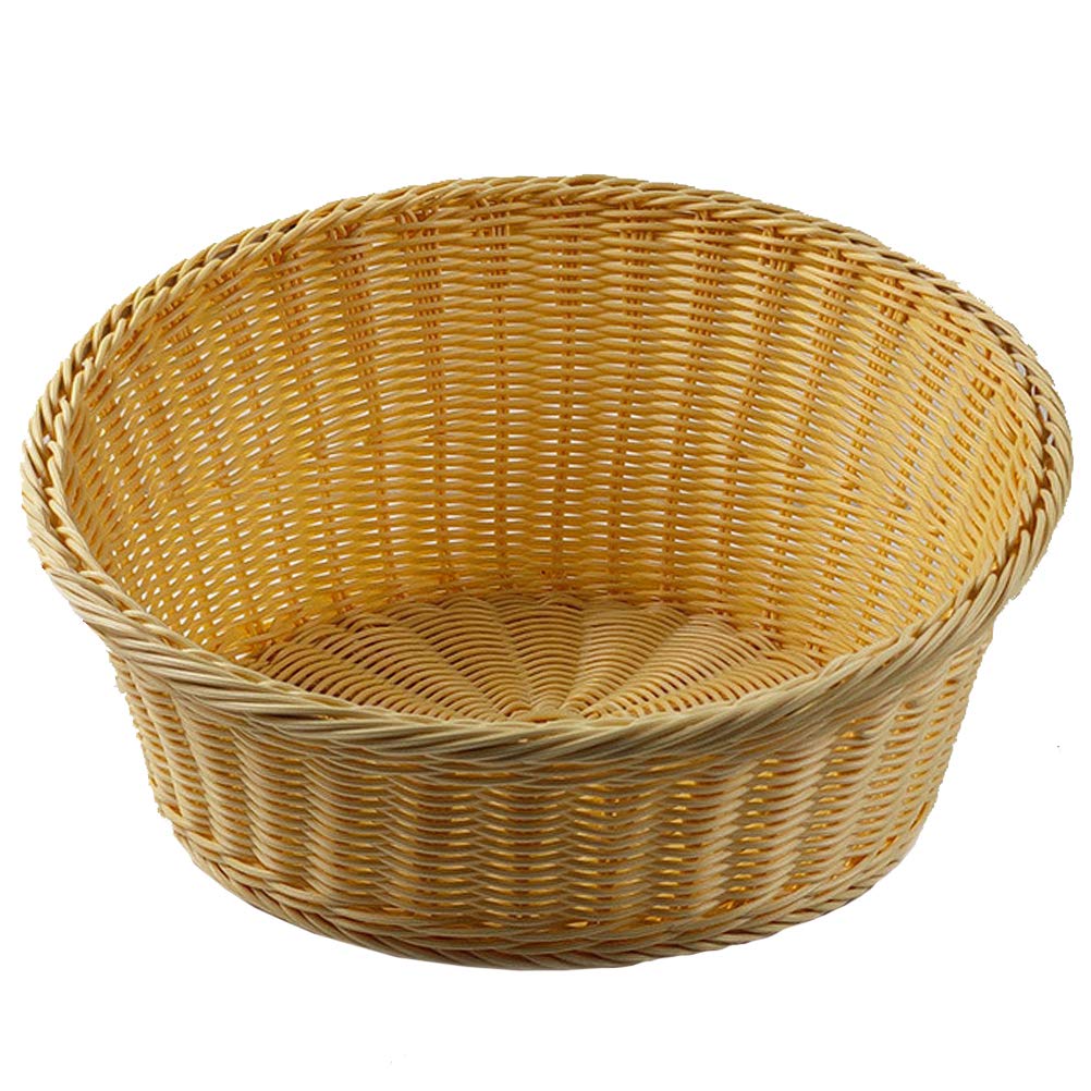 DOITOOL Plastic Woven Bread Basket - 1PC Rattan Style Storage Organizer for Fruits, Snacks & Bakery - Yellow Desktop Household Basket for Kitchen, Dining Table & Picnic Use