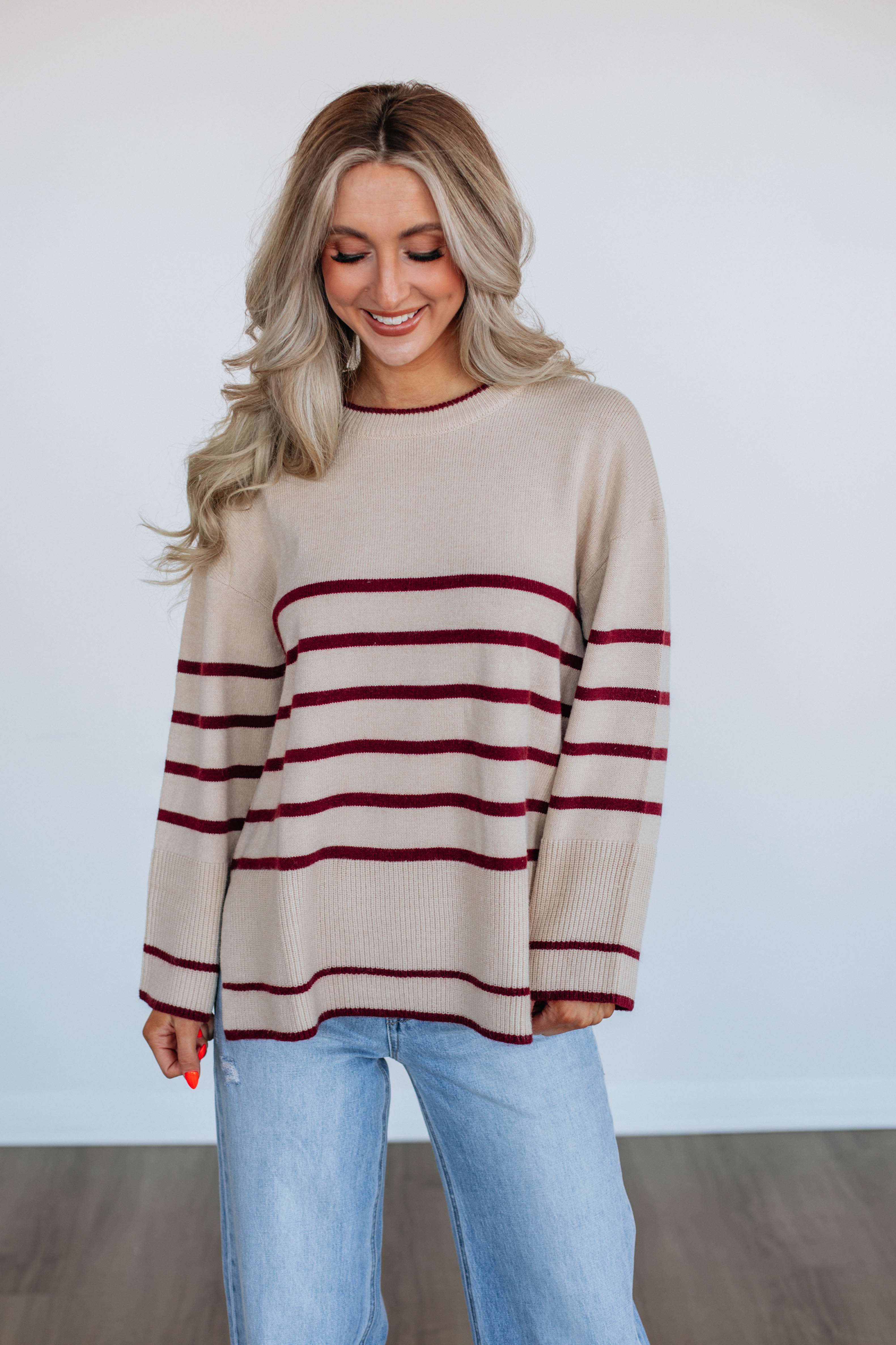 Halston Striped Sweater for Women - Soft Knit Pullover Top with Long Sleeves - Perfect for Fall & Winter Outfits, Office Wear and Casual Weekends