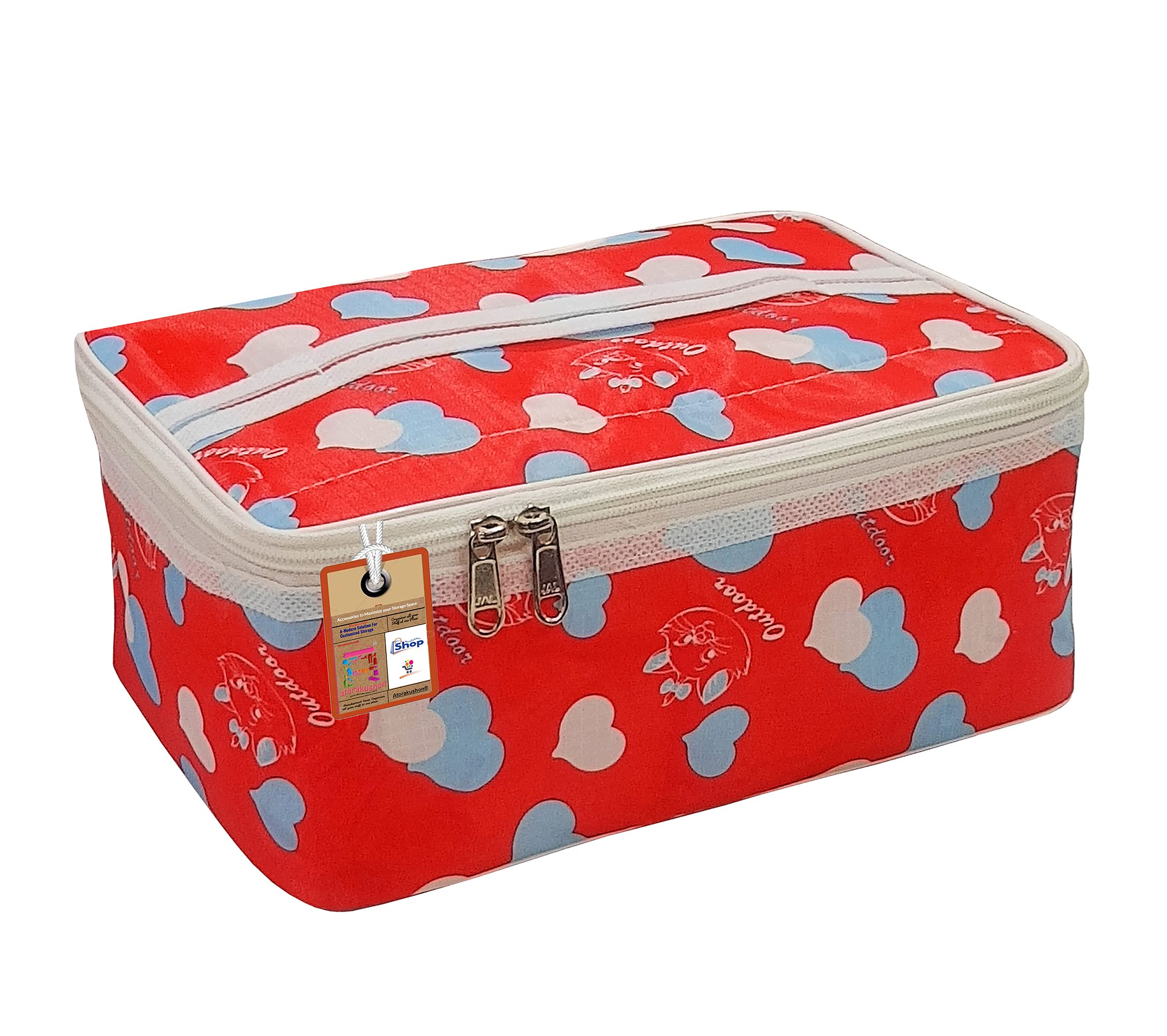 atorakushon® Fabric Women's Cosmetic Makeup Storage Box - Travel Vanity Toiletry Bag with Jewelry Organizer - Portable Wardrobe Organizer for Makeup Brushes & Accessories (Multicolor, Pack of 1) - Perfect for Travel, Home Organization & Daily Beauty Routine