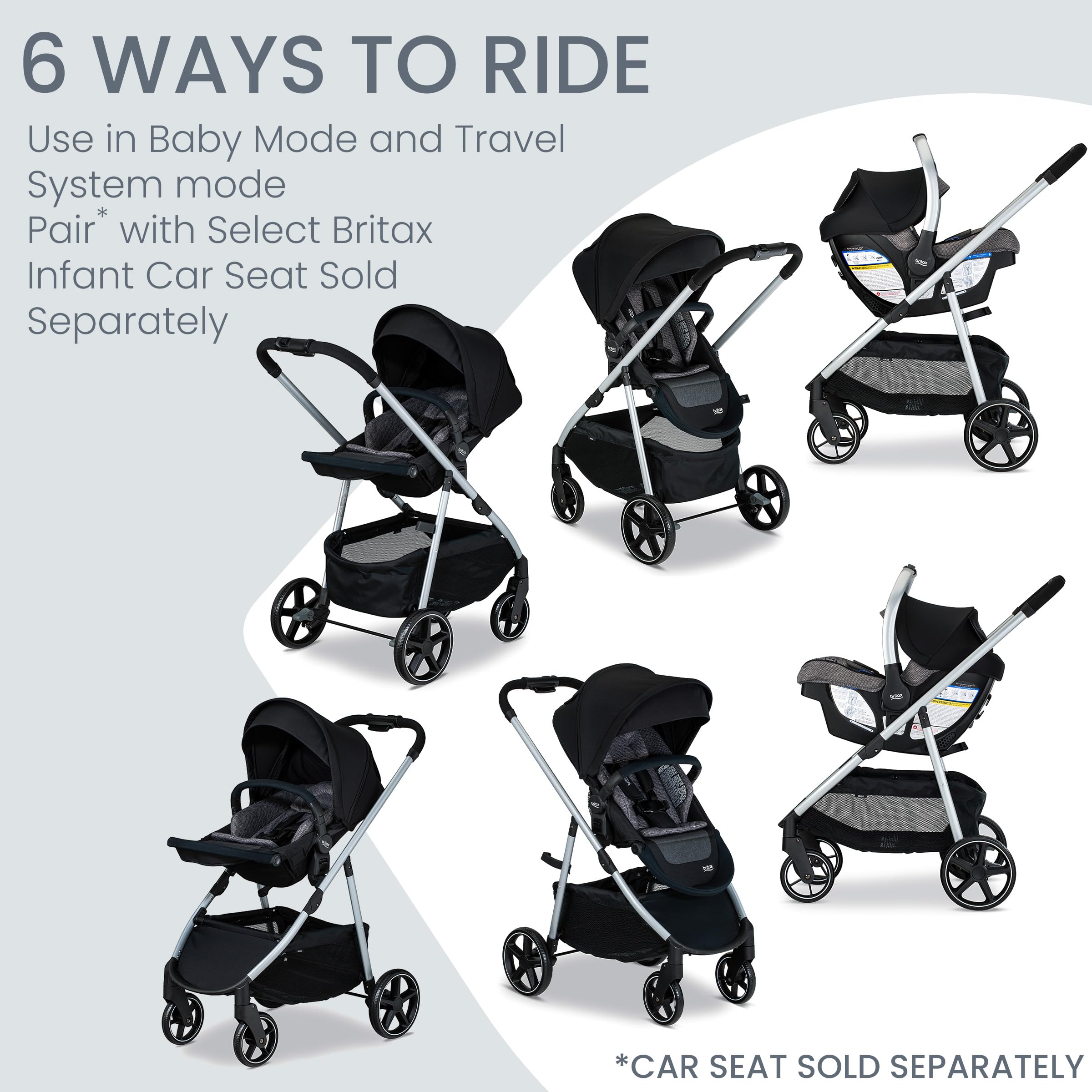 **Britax Grove™ Modular Stroller – Lightweight Travel Stroller with CozyFit™ Insert & Bumper Bar | 6 Riding Modes | SafeWash Fabric | Pindot Onyx Design | Perfect for City Walks, Travel & Everyday Use**