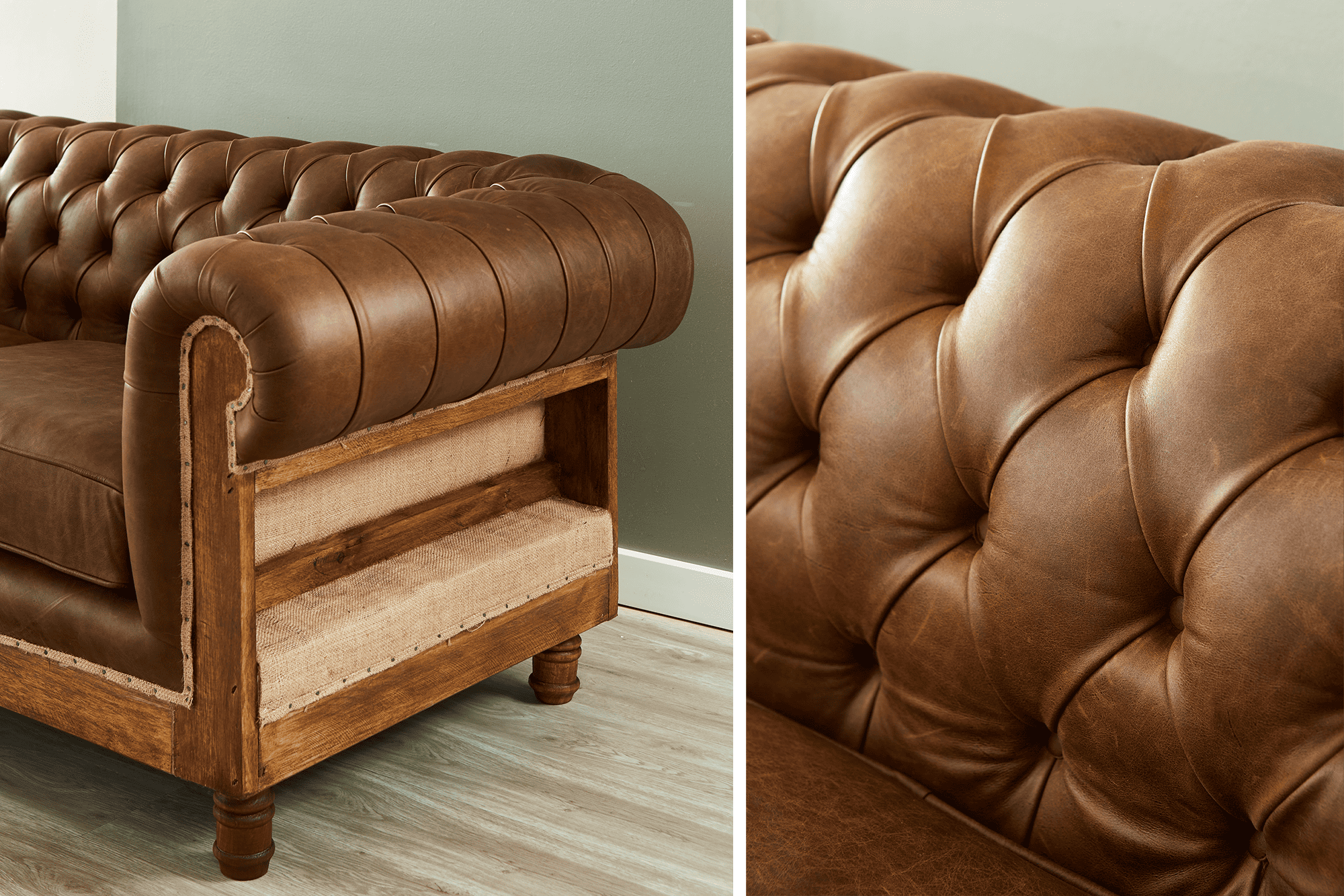 Restoration Chesterfield Leather Sofa - Genuine Cowhide Upholstery for Living Room, Office & Lounge