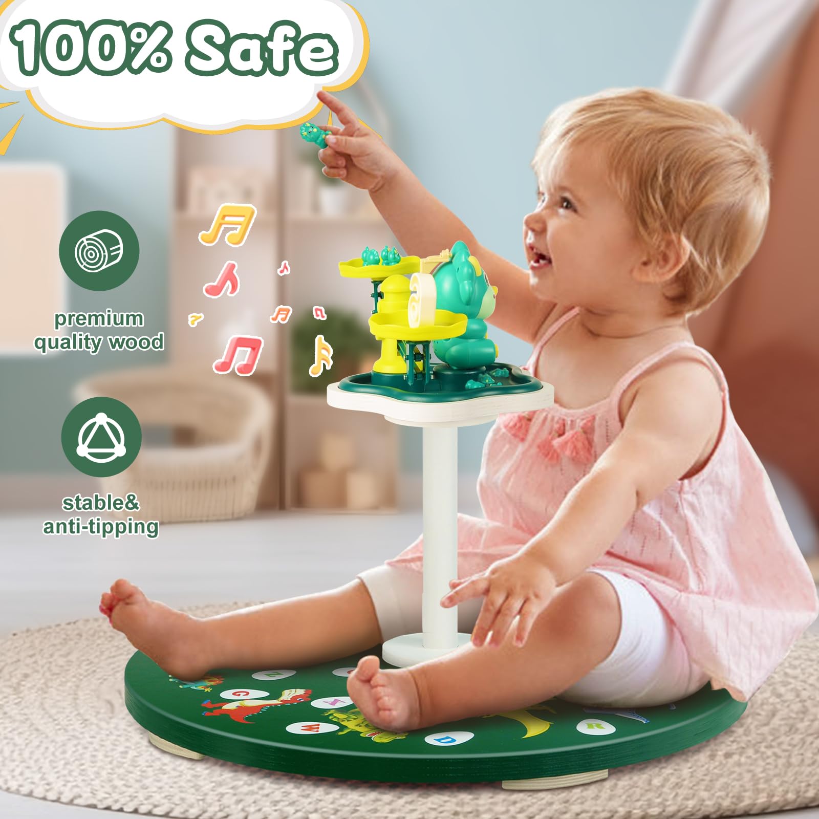 360° Wooden Spinner Seat with Music - Sensory Sit & Spin Toy for Toddlers Age 2-5, Fun Developmental Toy for Boys & Girls - Perfect for Indoor Play, Birthday Gifts and Sensory Integration Activities