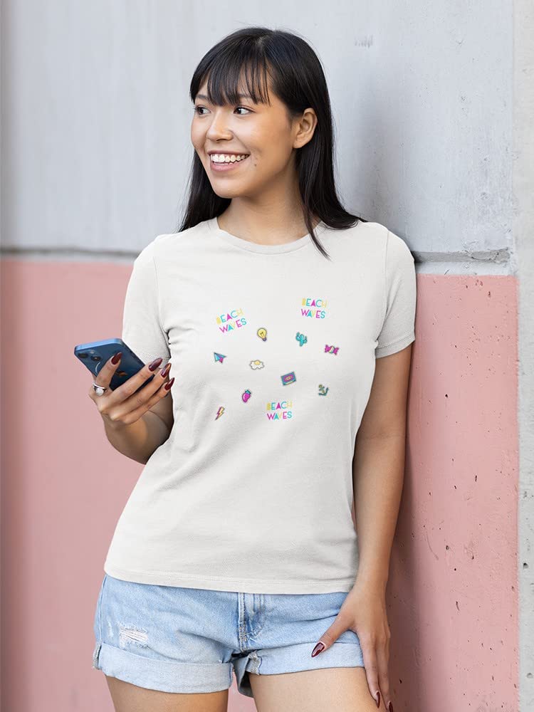Women's Beach Waves Egg & Ideas Graphic T-Shirt - Casual Summer Tee for Women, Perfect for Beach Outings, Vacations & Everyday Wear