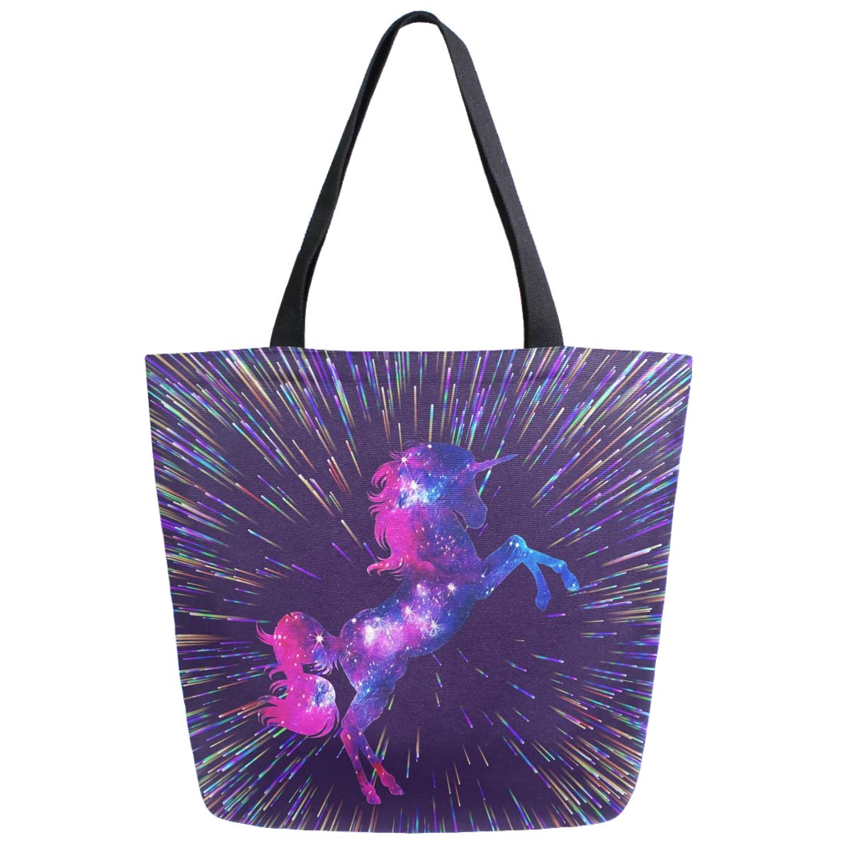 Fantasy Cosmic Unicorn Print Large Canvas Tote Bag for Women - Extra Storage Gym Beach Weekender Travel & Reusable Grocery Shopping Bag - Perfect for Work, School, Vacation and Everyday Use