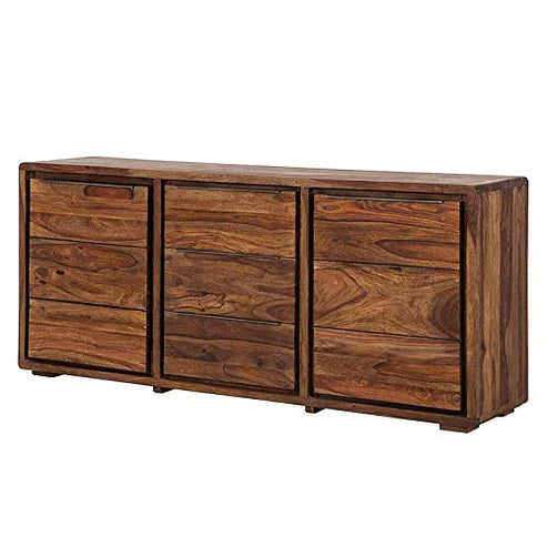 Gfine Solid Sheesham Wood Sideboard - 2 Doors & 3 Drawers, 160x42x75cm - Perfect for Living Room Storage & Dining Room Organization