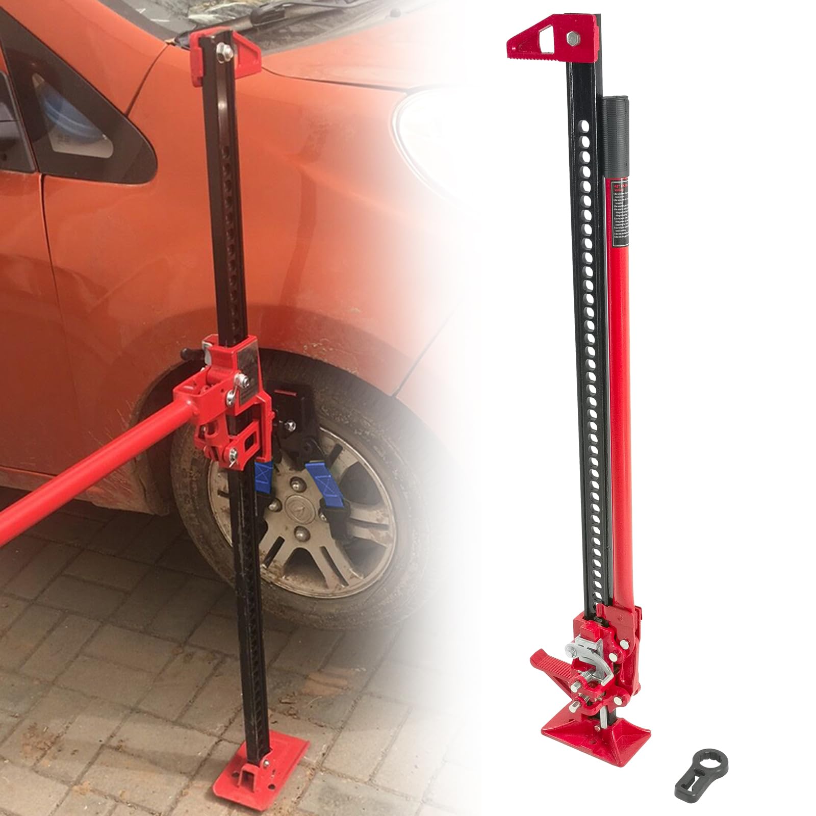 60 Inch High Lift Ratcheting Off Road Utility Farm Jack - 6000lbs/3Ton Heavy Duty Tractor Jack for Trucks, SUVs & Bumper Lifting - Ideal for Off-Road Recovery, Farm Work & Vehicle Maintenance (Red)