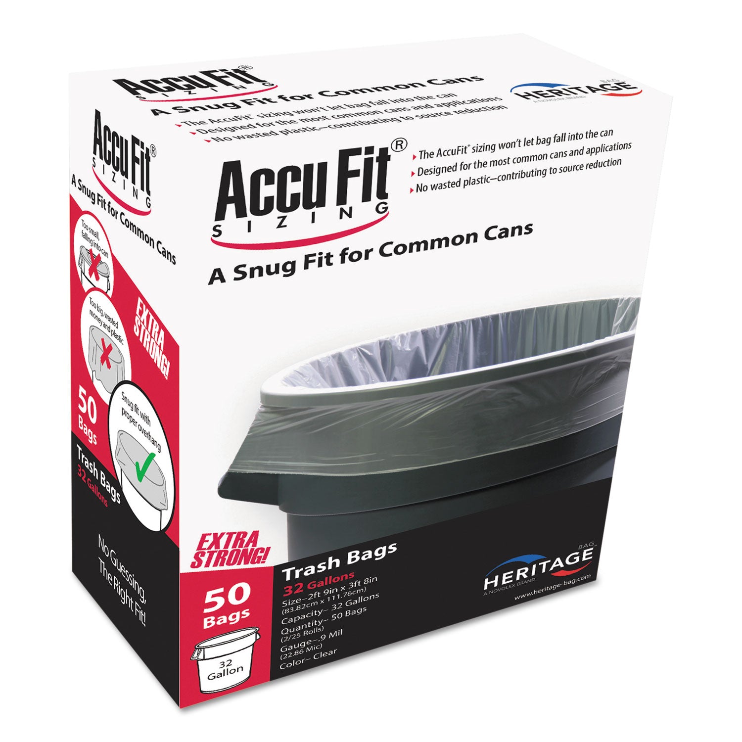 AccuFit® 32 Gallon Linear Low Density Can Liners - 0.9 Mil Thick, 33
